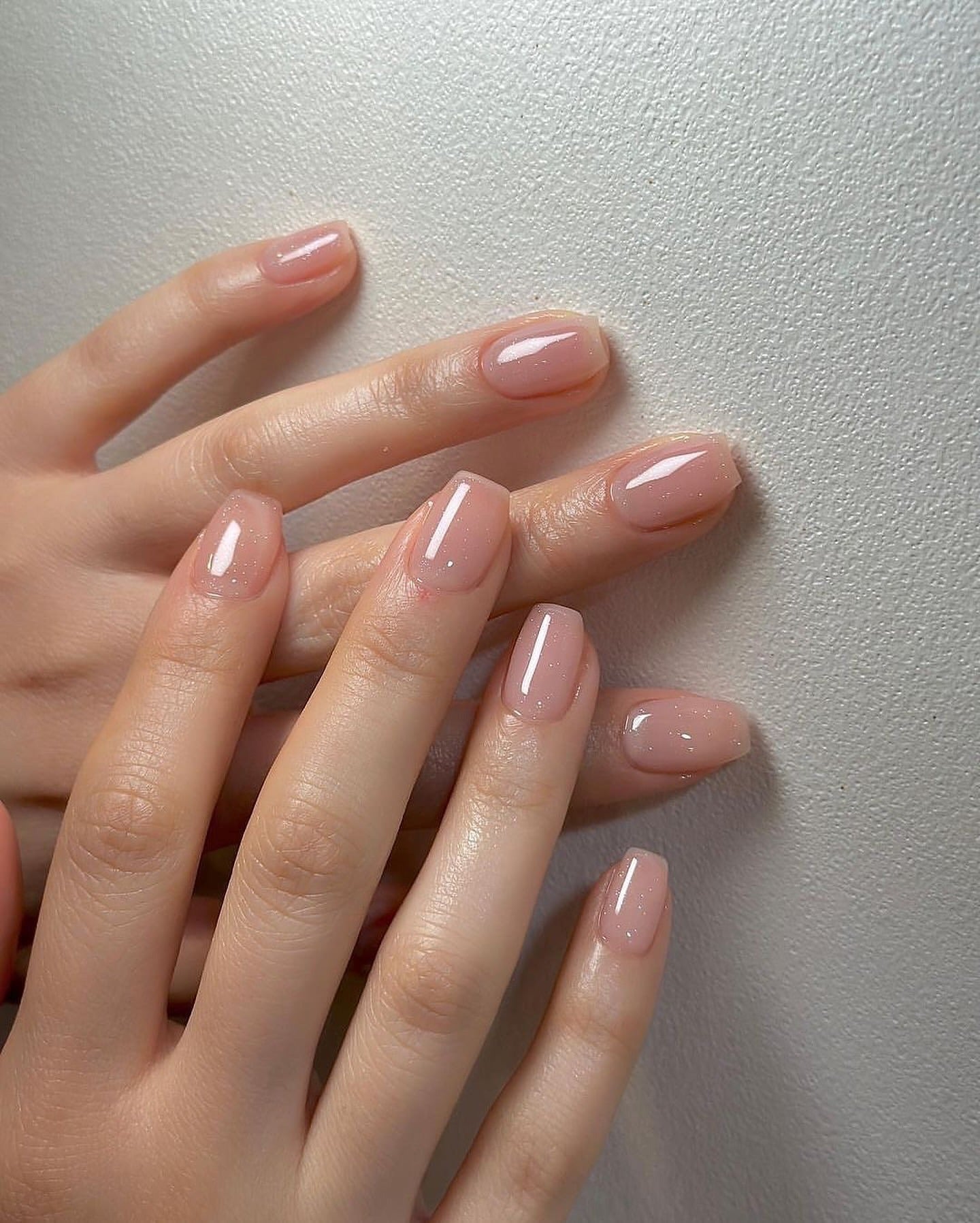 10. Pink Beige Gloss Squares (Classy Short Nail Ideas)