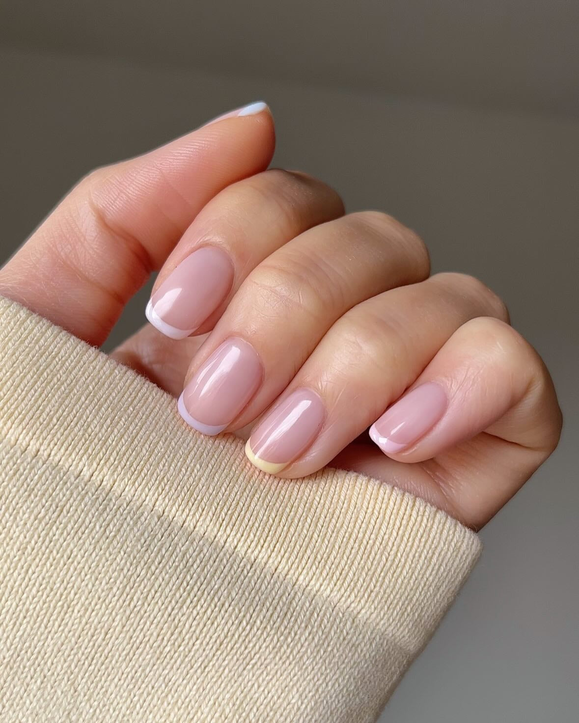 11. Pastel-Tipped French with Sheer Base (Classy Short Nail Ideas)