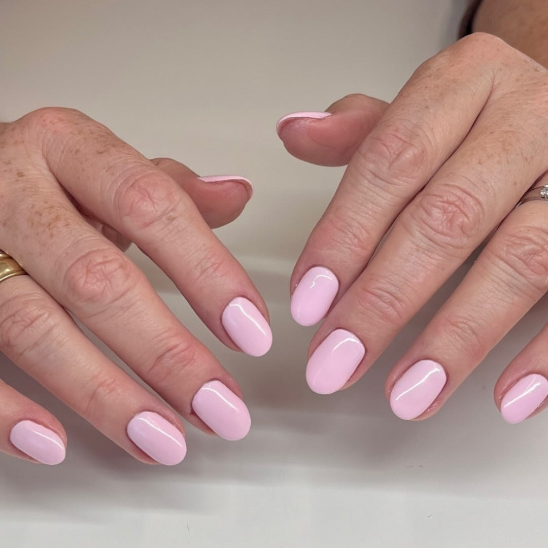 12. Creamy Pink Almond Nails (Classy Short Nail Ideas)