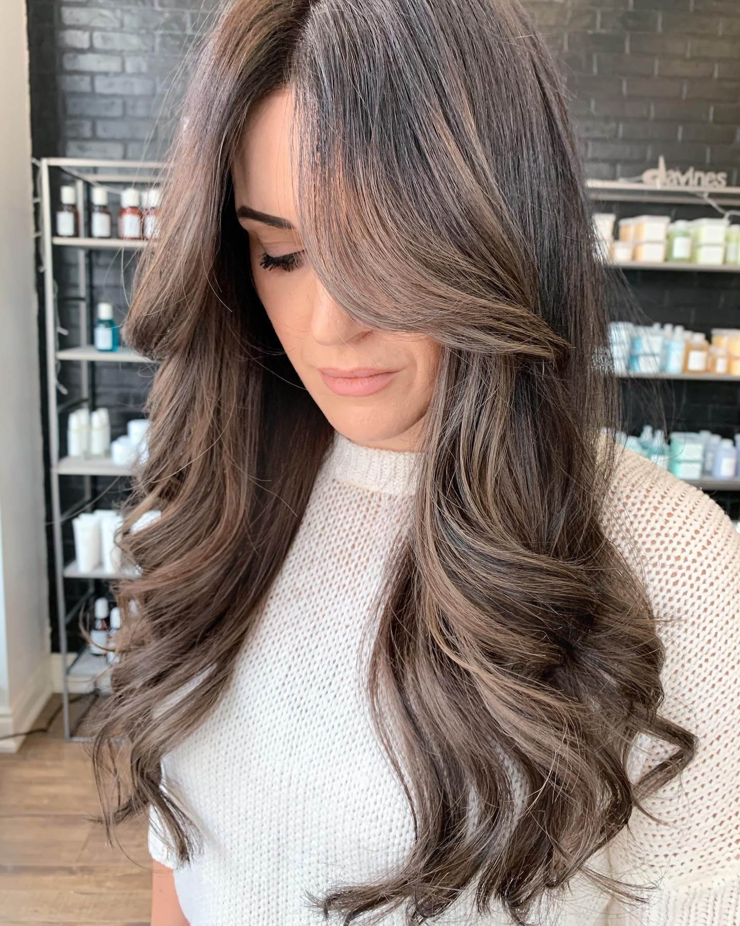 4. Ashy Brown Glam Waves (Cool Brown Hair Color)