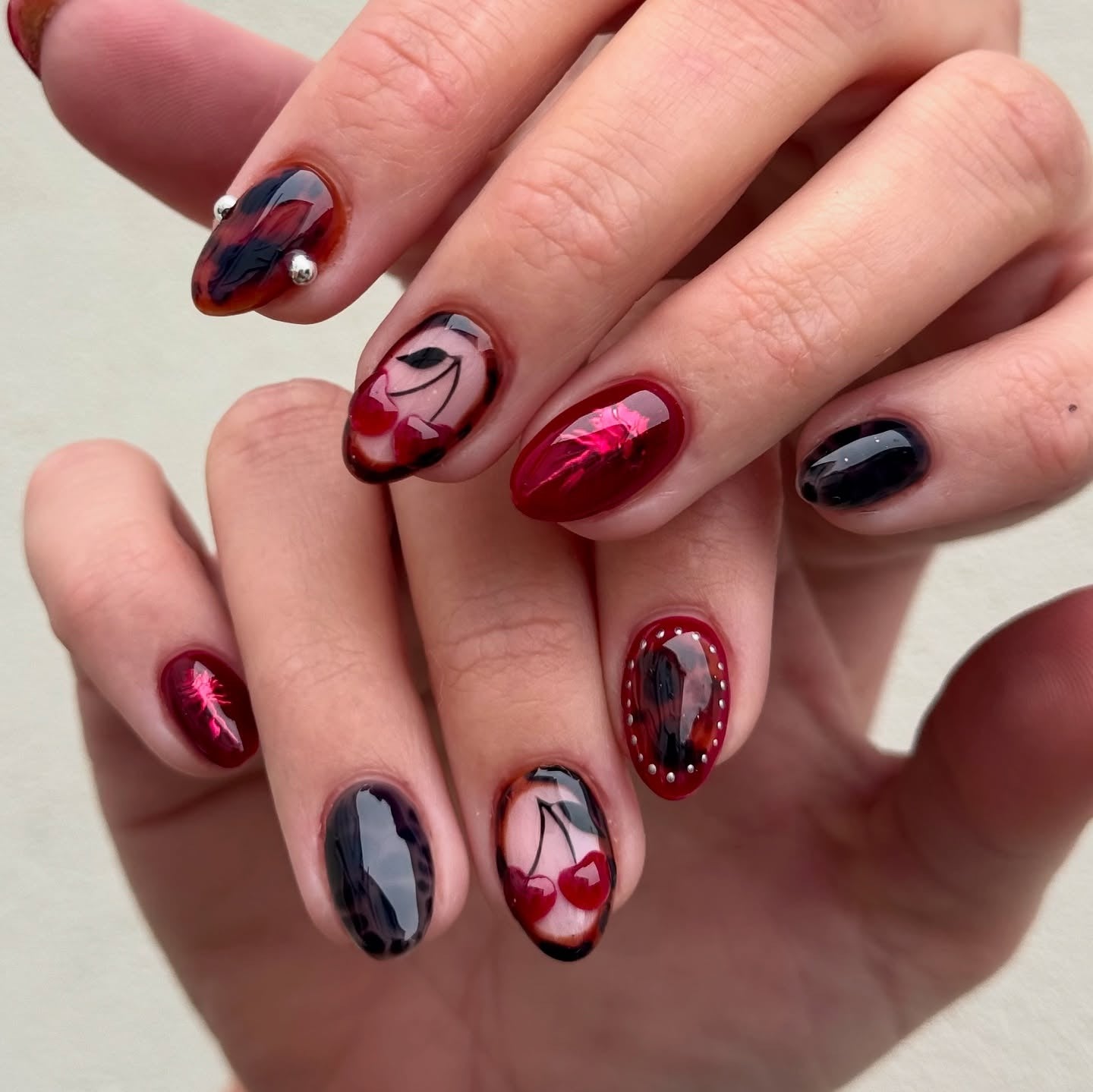 5. Cherry Noir Nails in Deep Red & Black (Cool Nail Ideas)