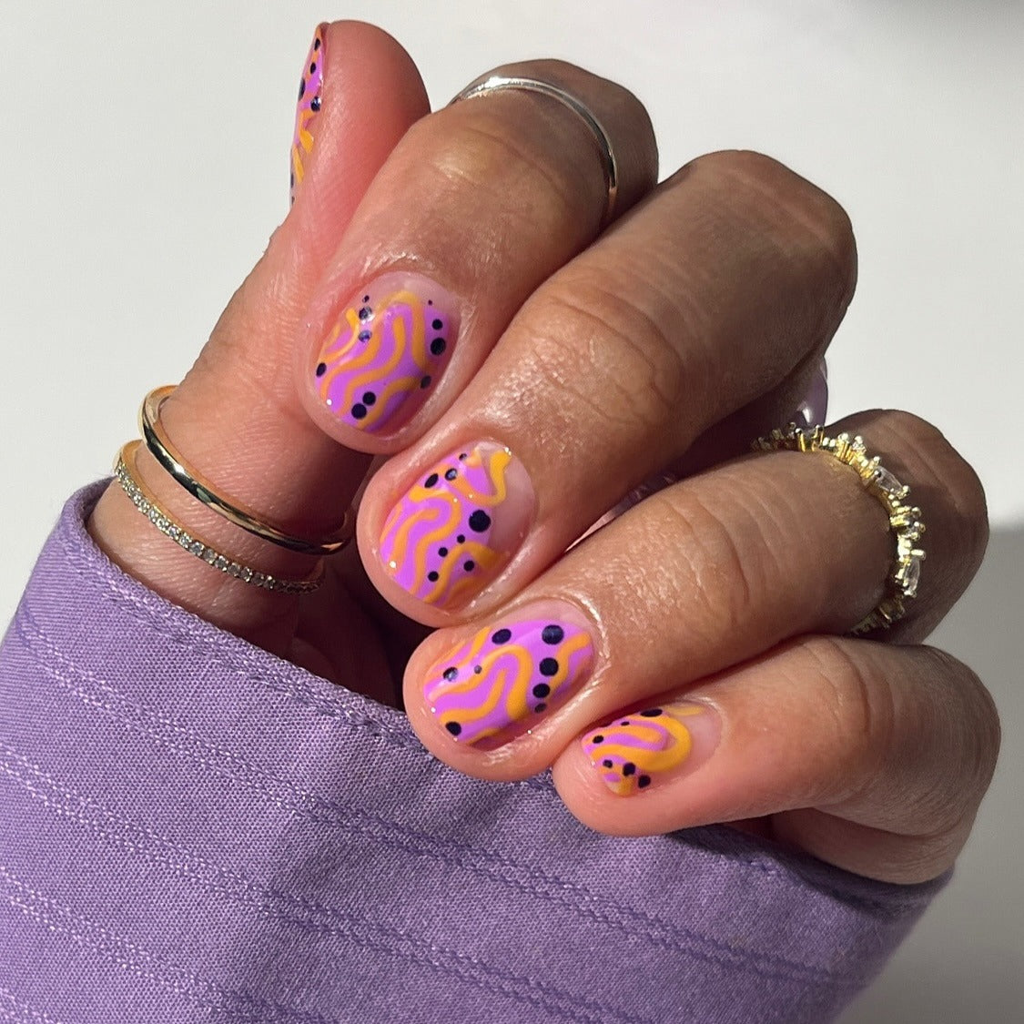 12. Retro Wave Nails in Purple and Yellow (Cool Nail Ideas)