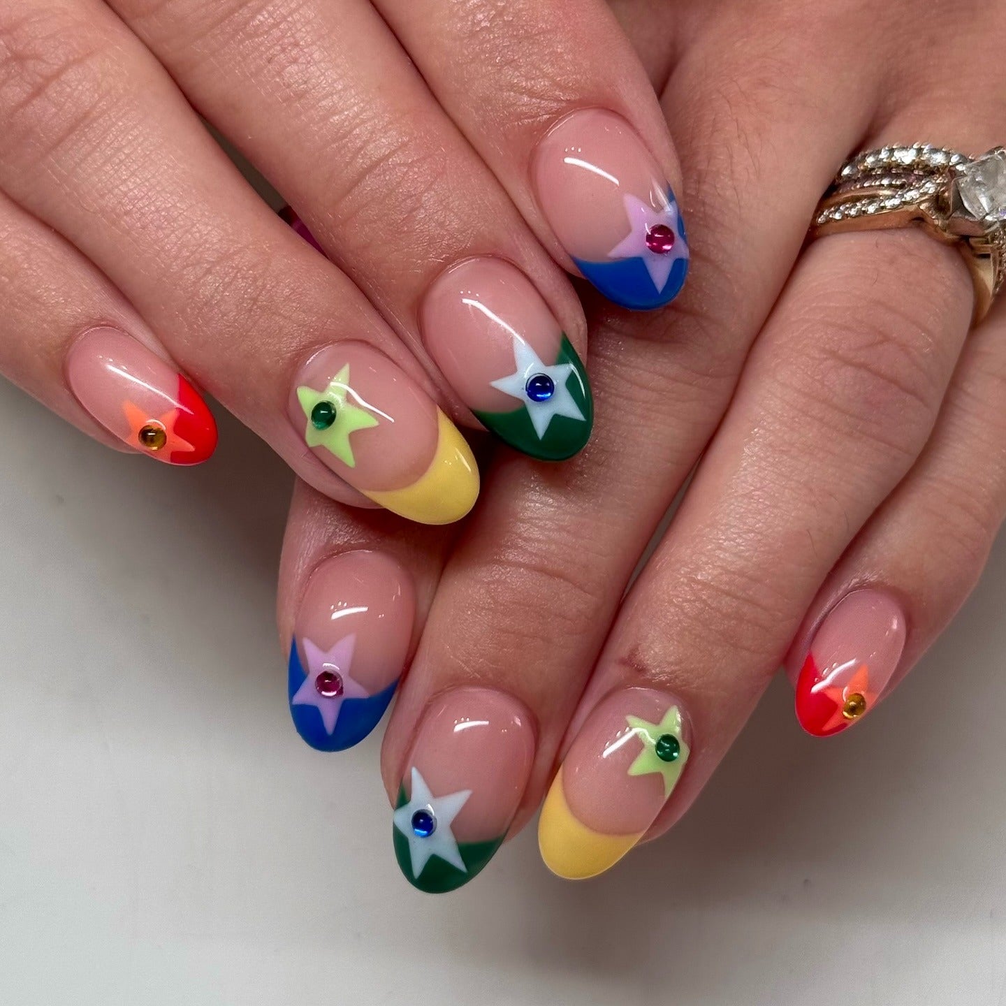 14. Starburst French Nails in Multicolor (Cool Nail Ideas)