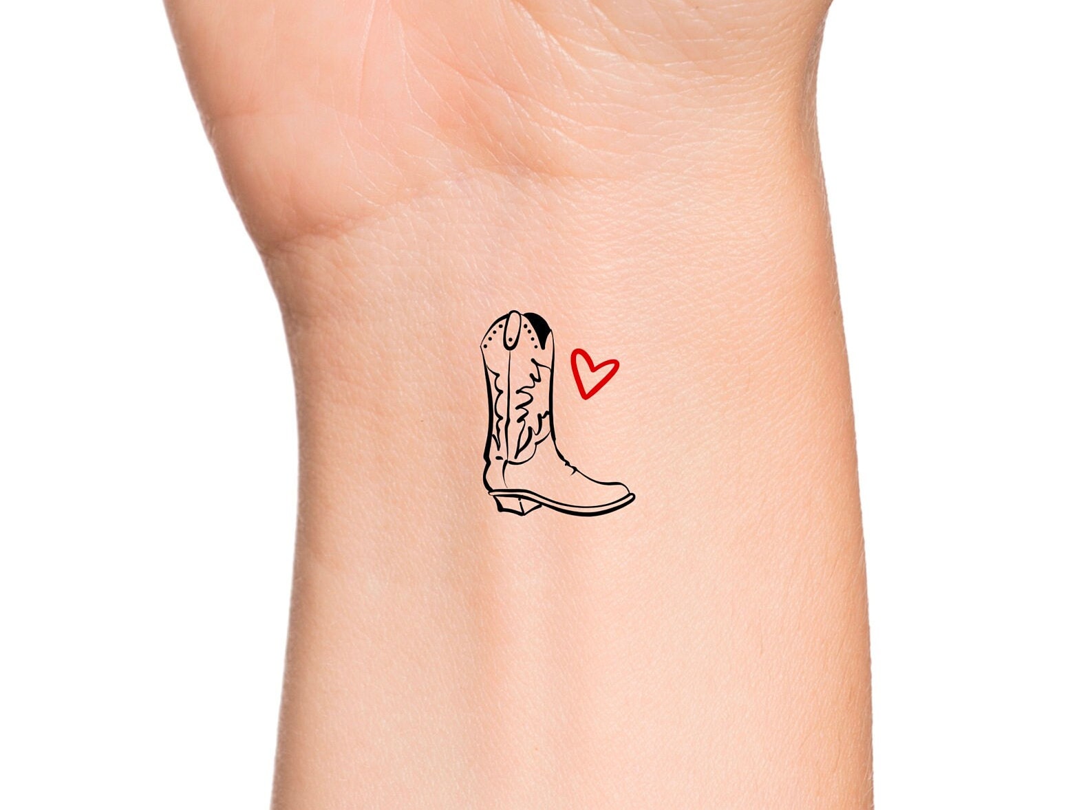 Cowboy Boot Heart Temporary Tattoo - Etsy