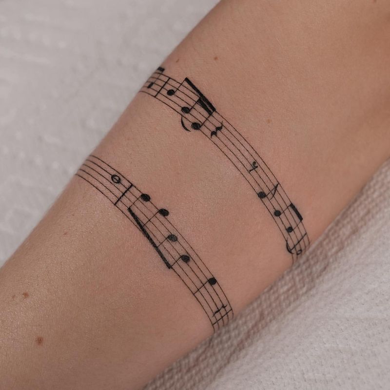 Music Notes Arm Wrap Tattoo