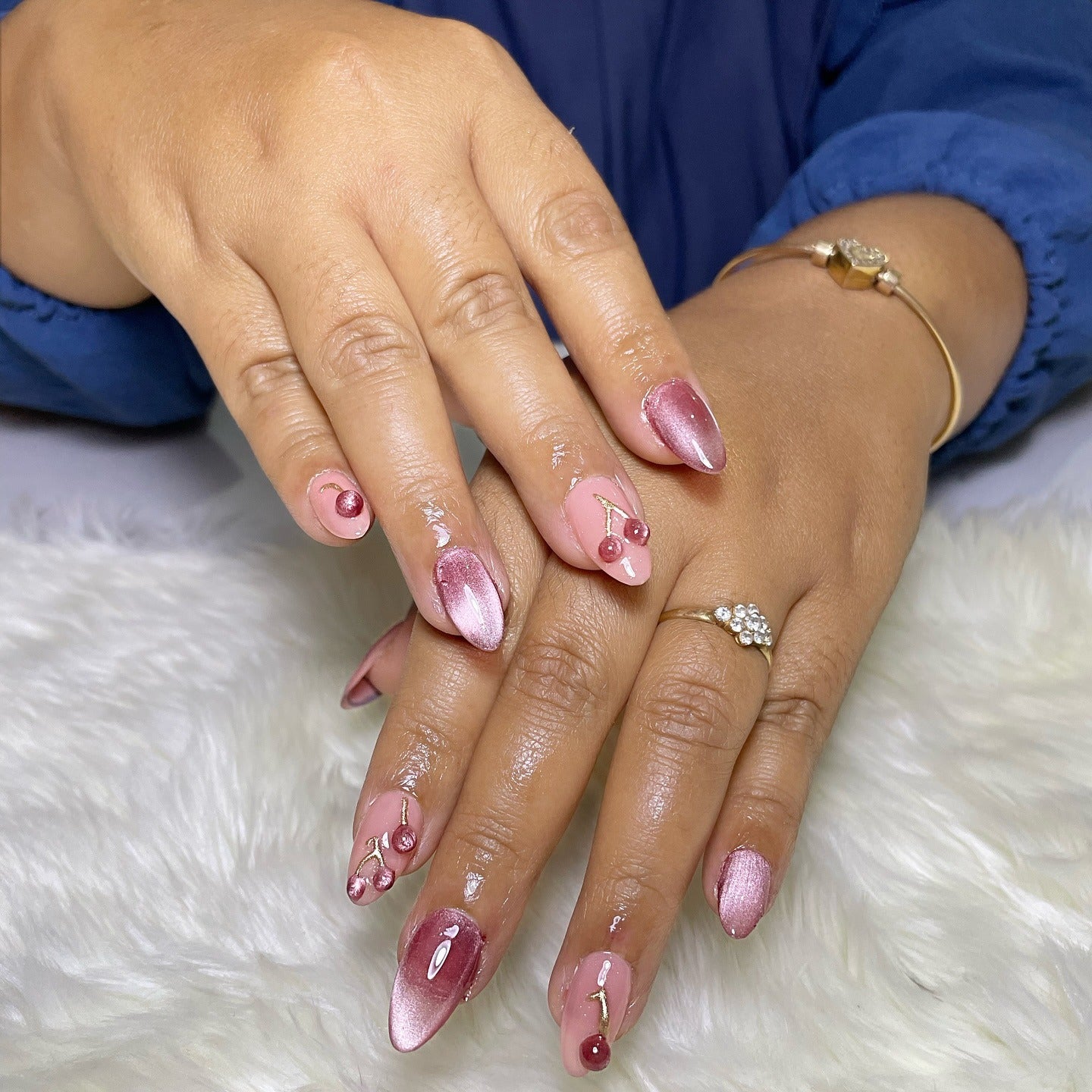 5. Rose Metallic Cherries (Cute Nail Ideas)