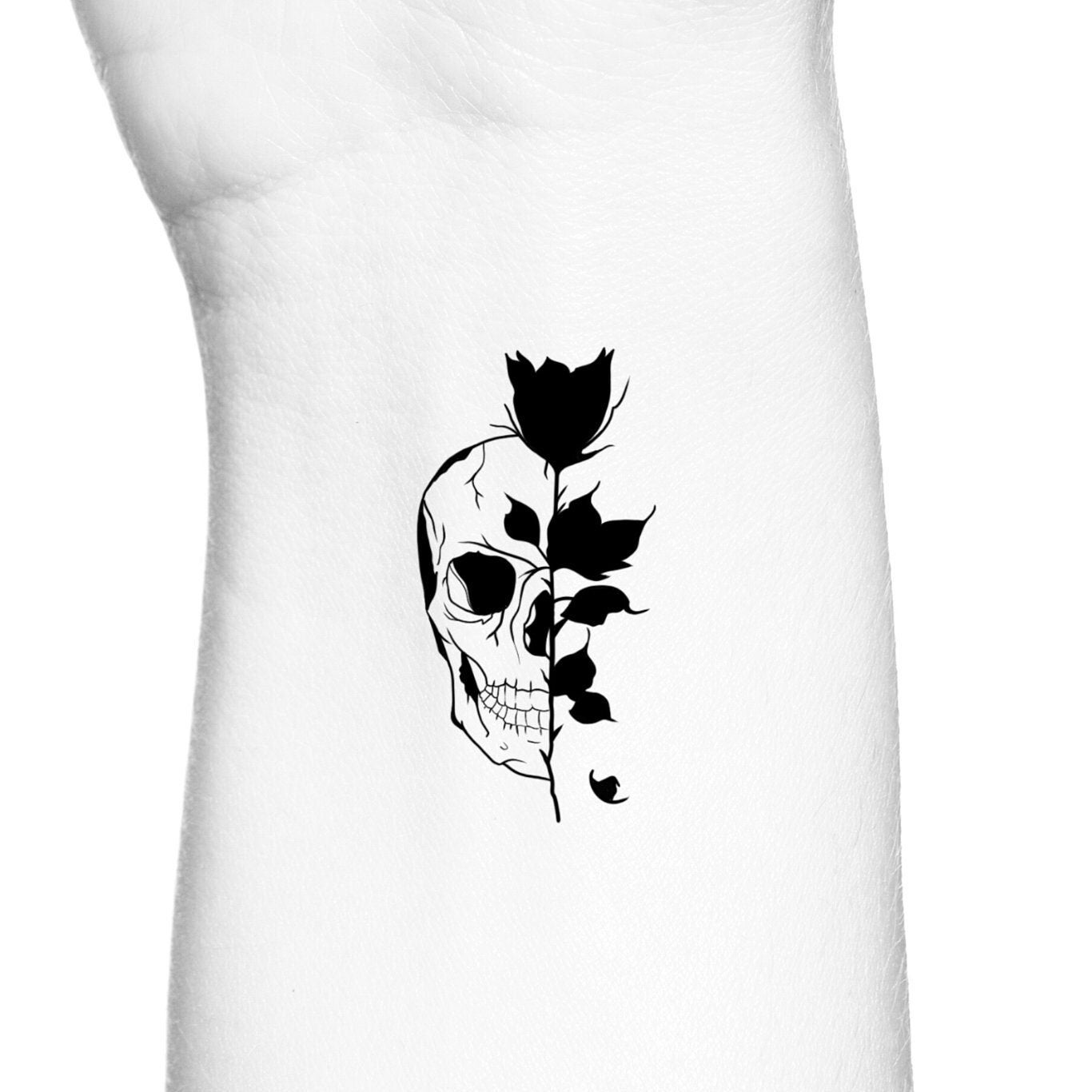 Skull Rose Silhouette Horror Temporary Tattoo - Etsy