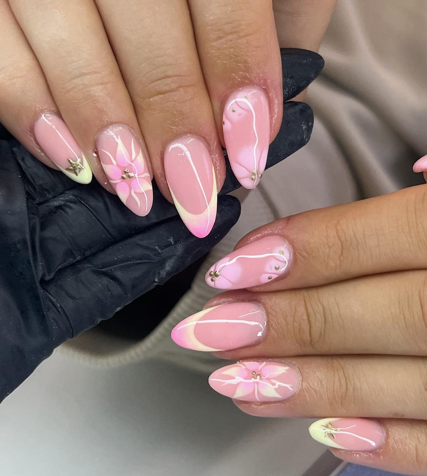 3. Pastel Blossom Almond Nails (Light Pink Nail Ideas)