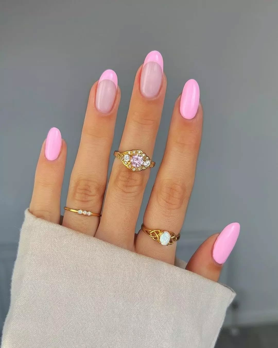 12. Reverse French Almond Nails in Light Pink (Light Pink Nail Ideas)