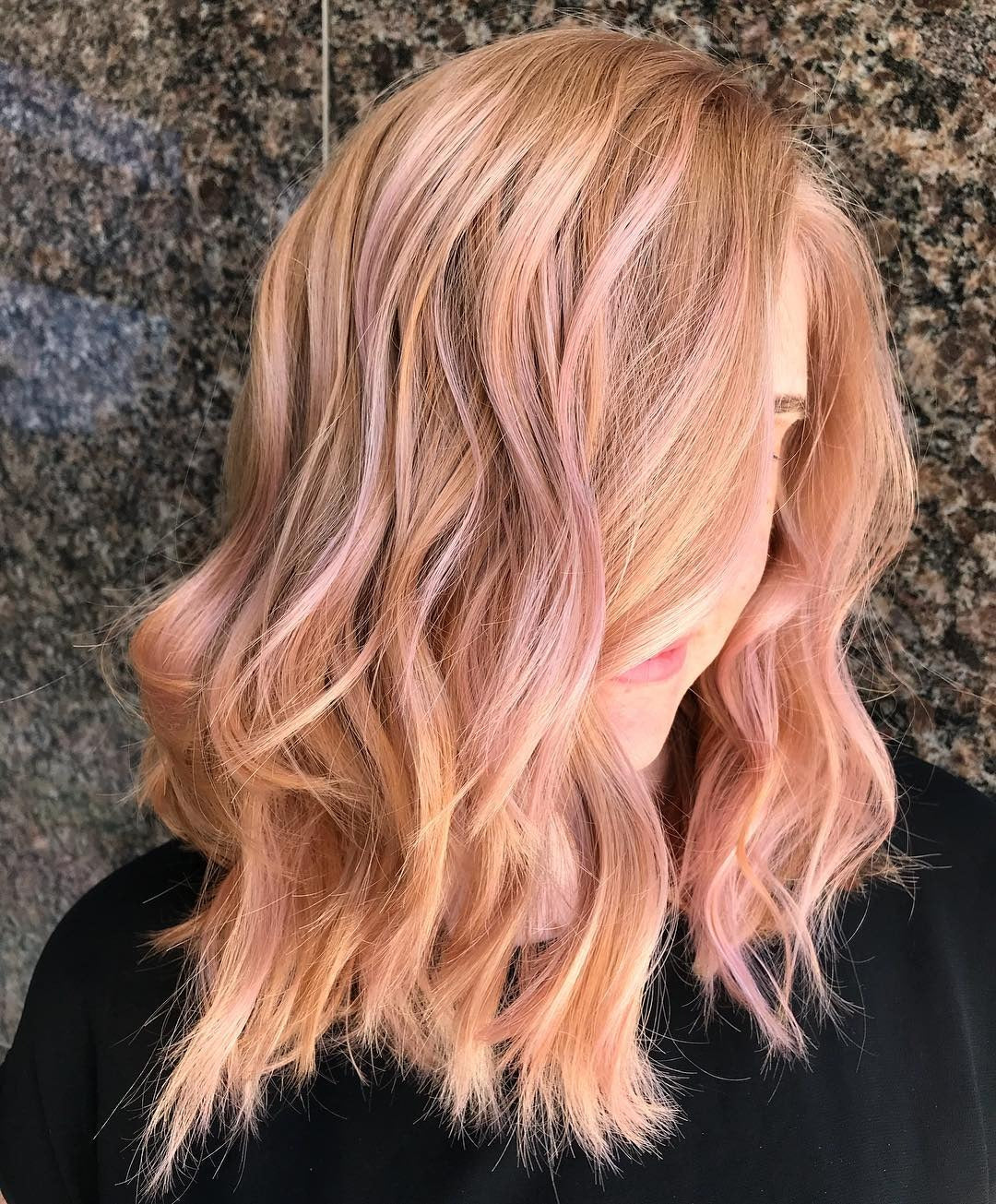 2. Rosy Strawberry Blonde Lob with Textured Layers (Strawberry Blonde Hair Color)