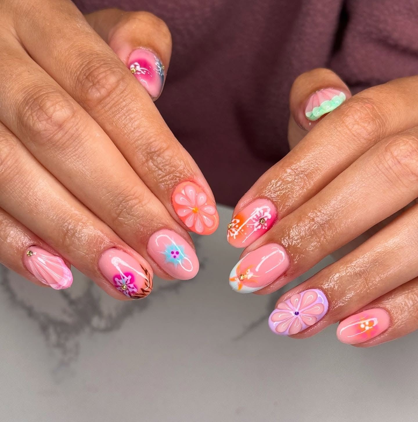 5. Colorful Bloom Garden (Nail Ideas for Work)