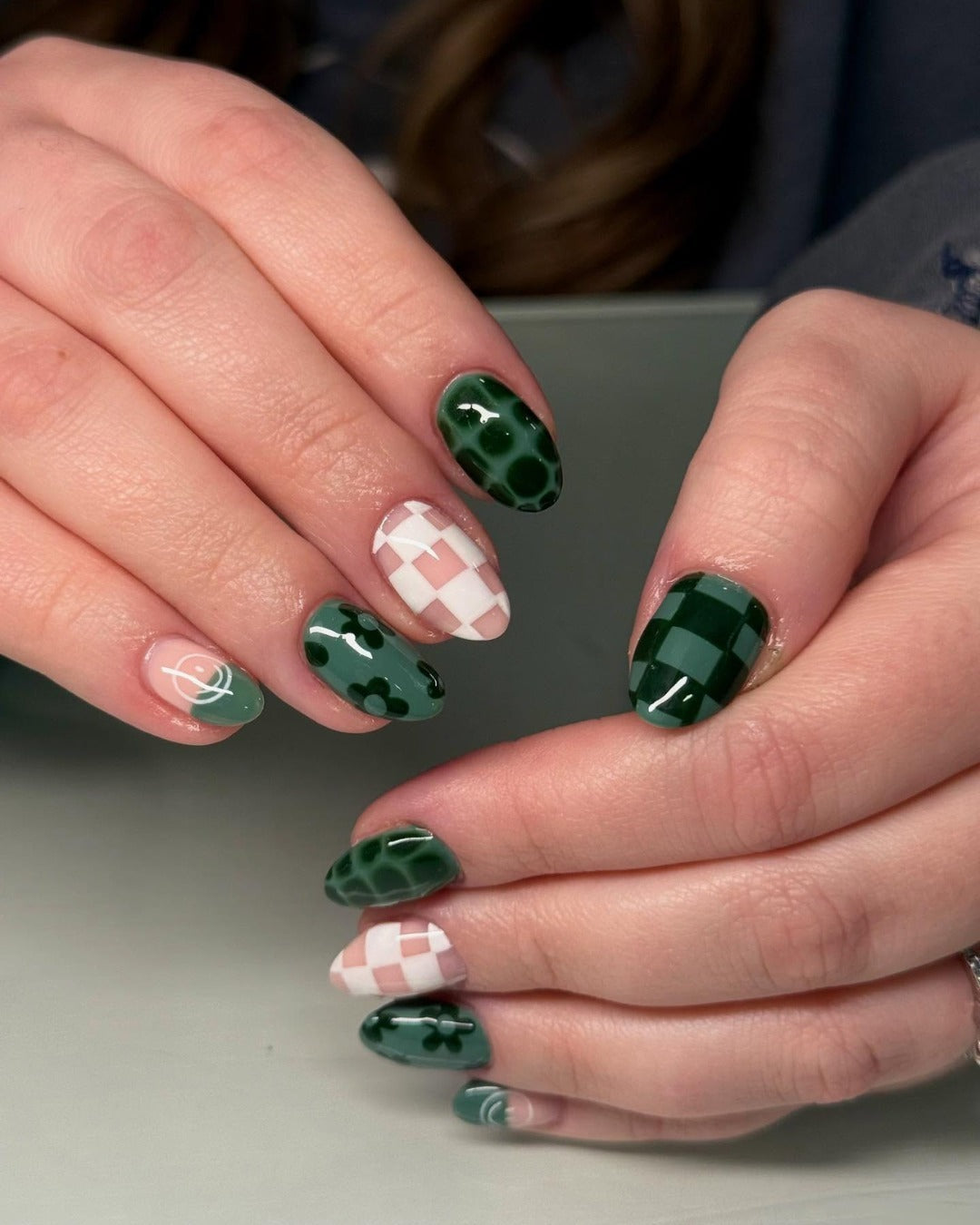 7. Forest Green Mix & Match (Nail Ideas for Work)