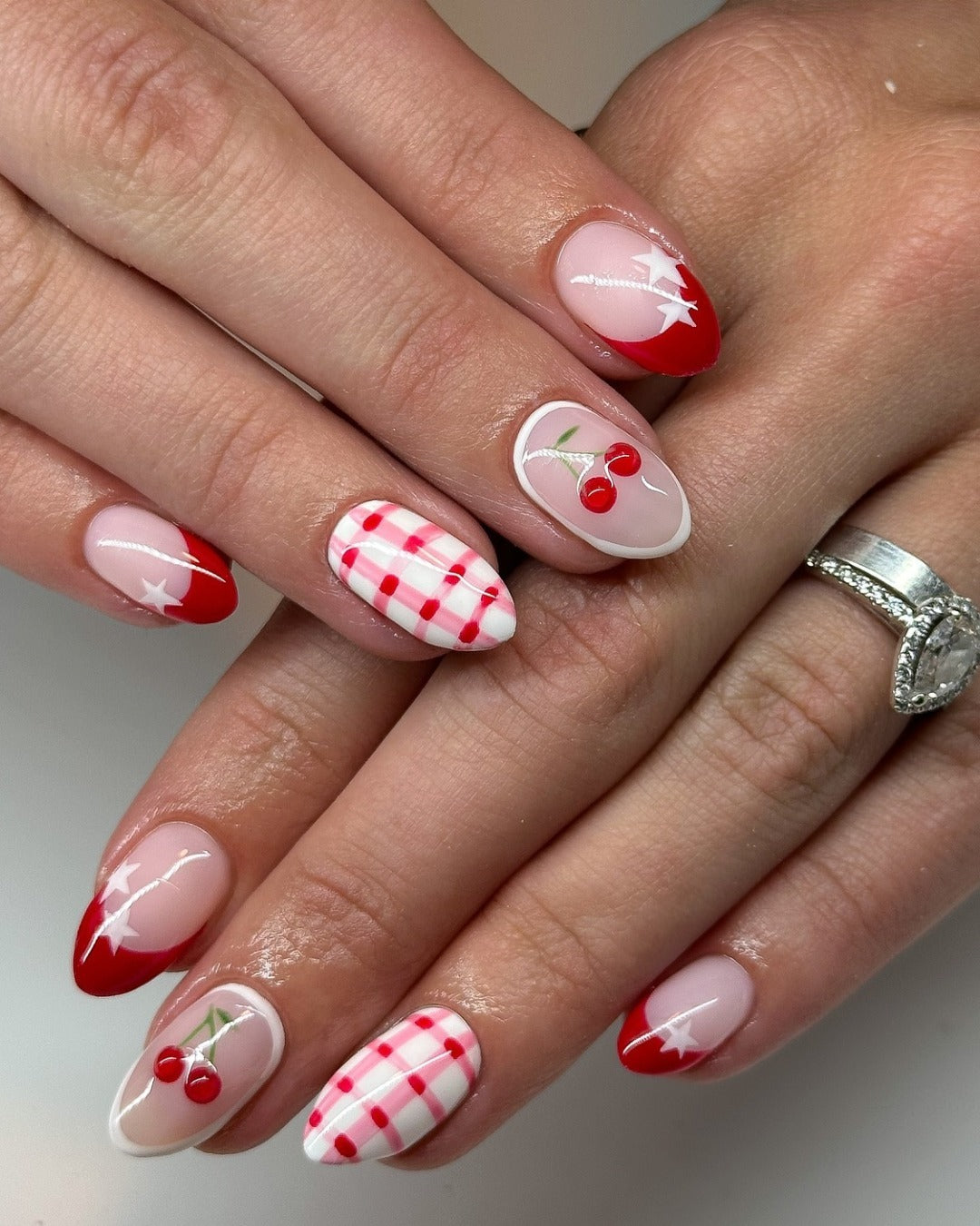 9. Cherry Picnic Red & White Combo (Nail Ideas for Work)