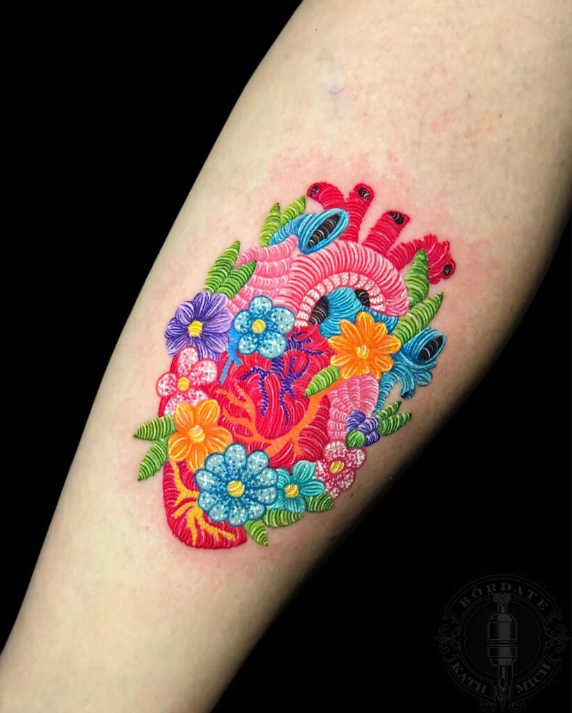 Floral Heart Embroidery Tattoo