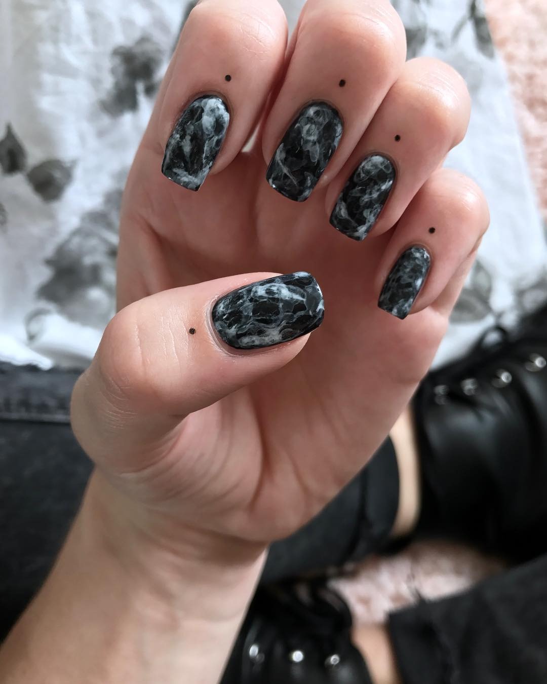 11. Storm Marble with Micro Dot Art (Grunge Nail Ideas)