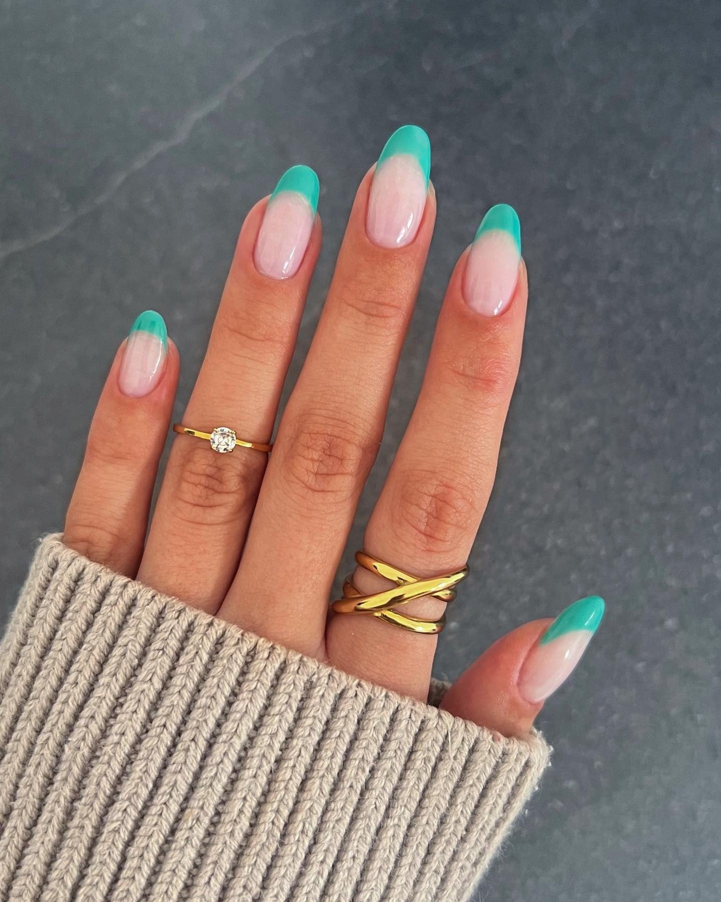 2. Teal Gradient French with Natural Sheen (French Manicure Nail Ideas)