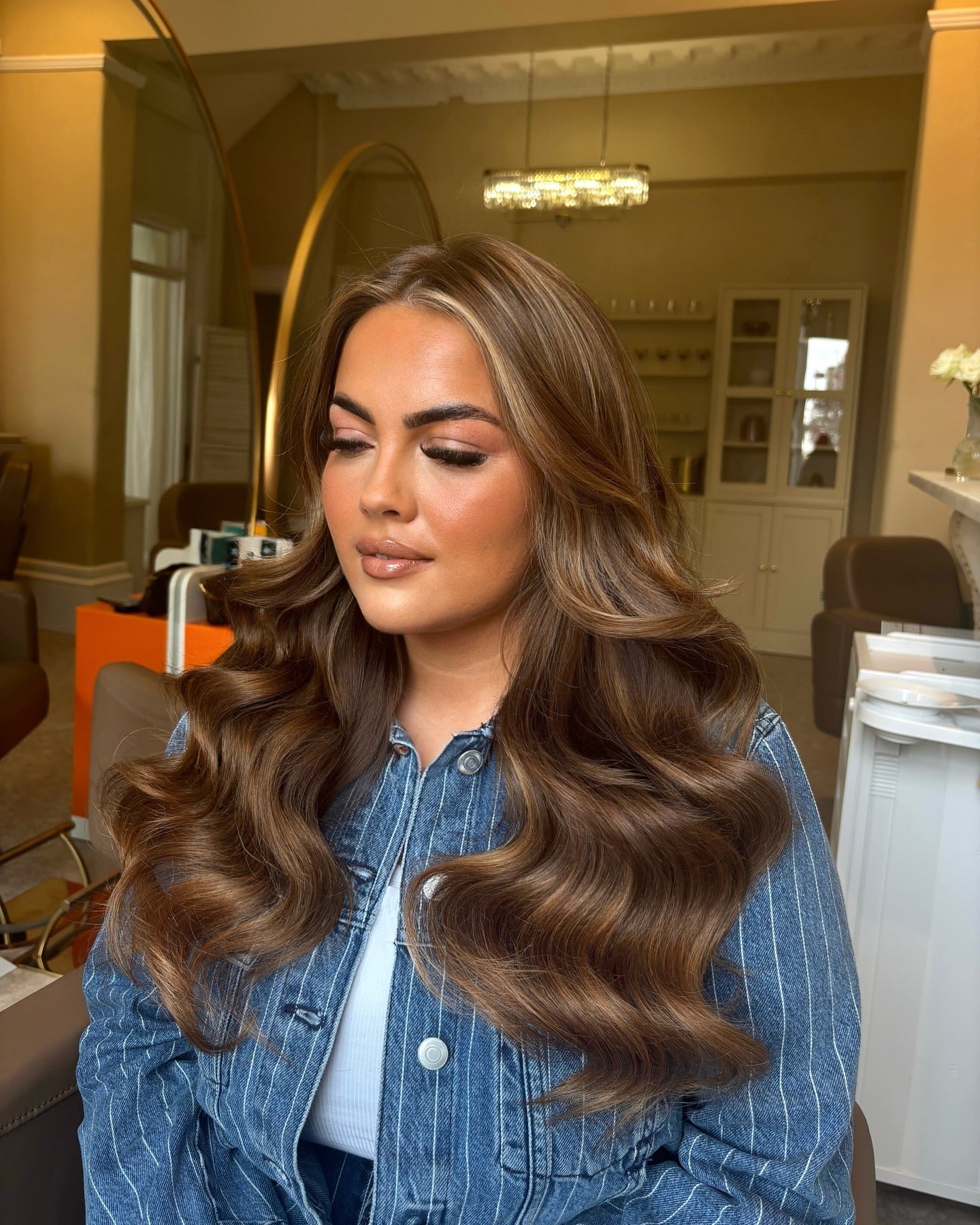 2. Glamorous Chestnut Hollywood Waves (Birthday Hairstyles)