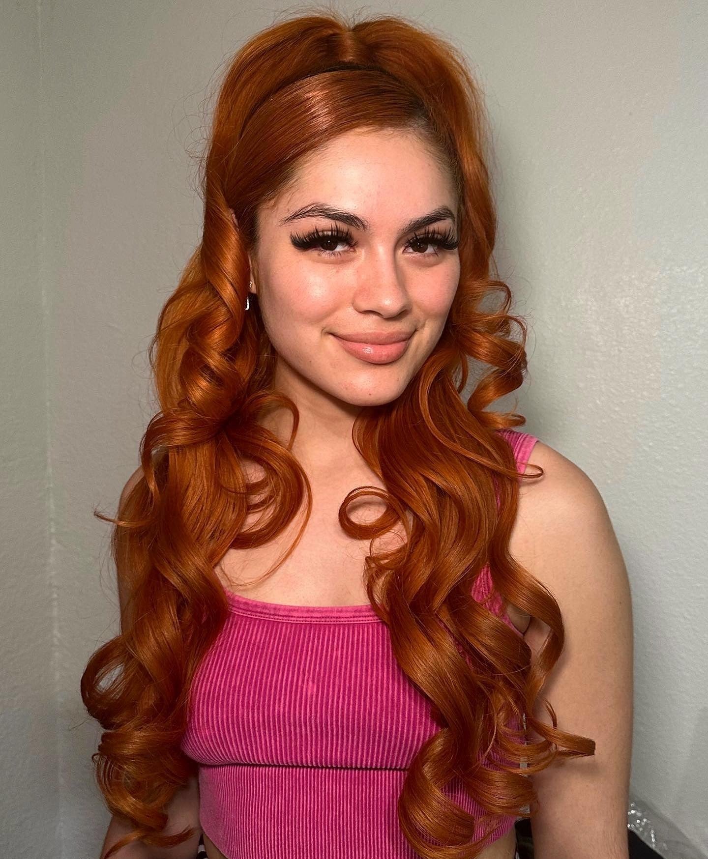 8. Copper Red Retro Half-Up with Spiral Curls (Birthday Hairstyles)