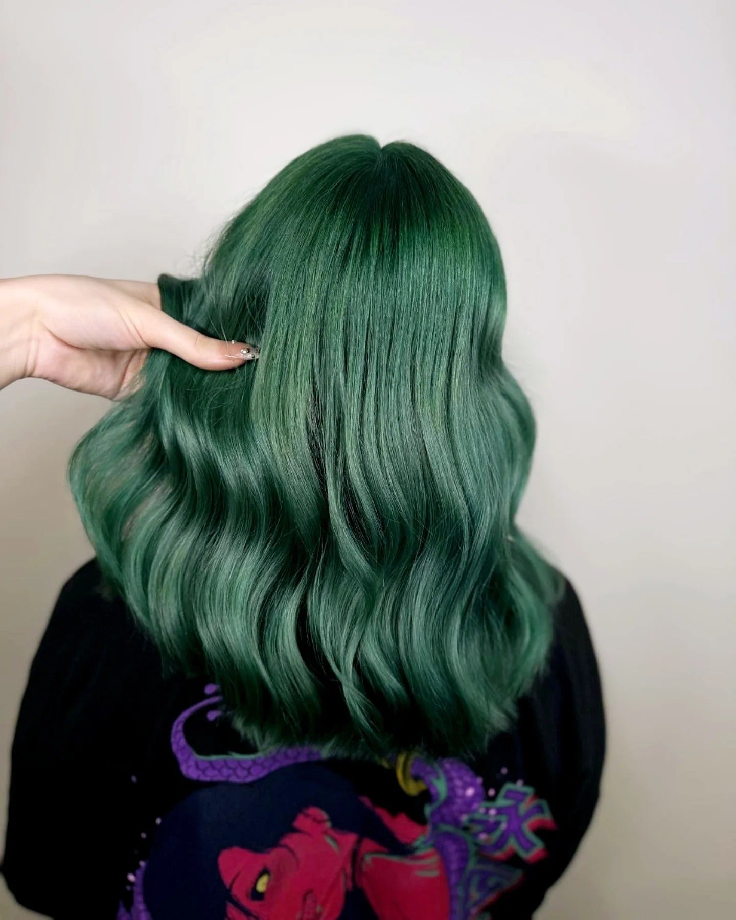 6. Soft Green Mid-Length Waves (Green Hair Color)