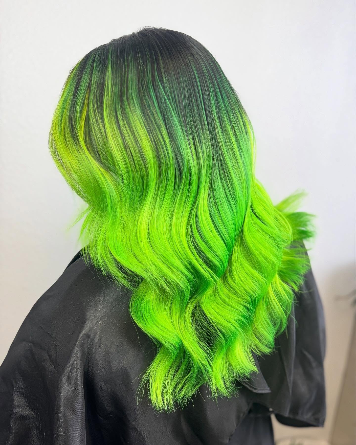 14. Neon Ombre Waves (Green Hair Color)