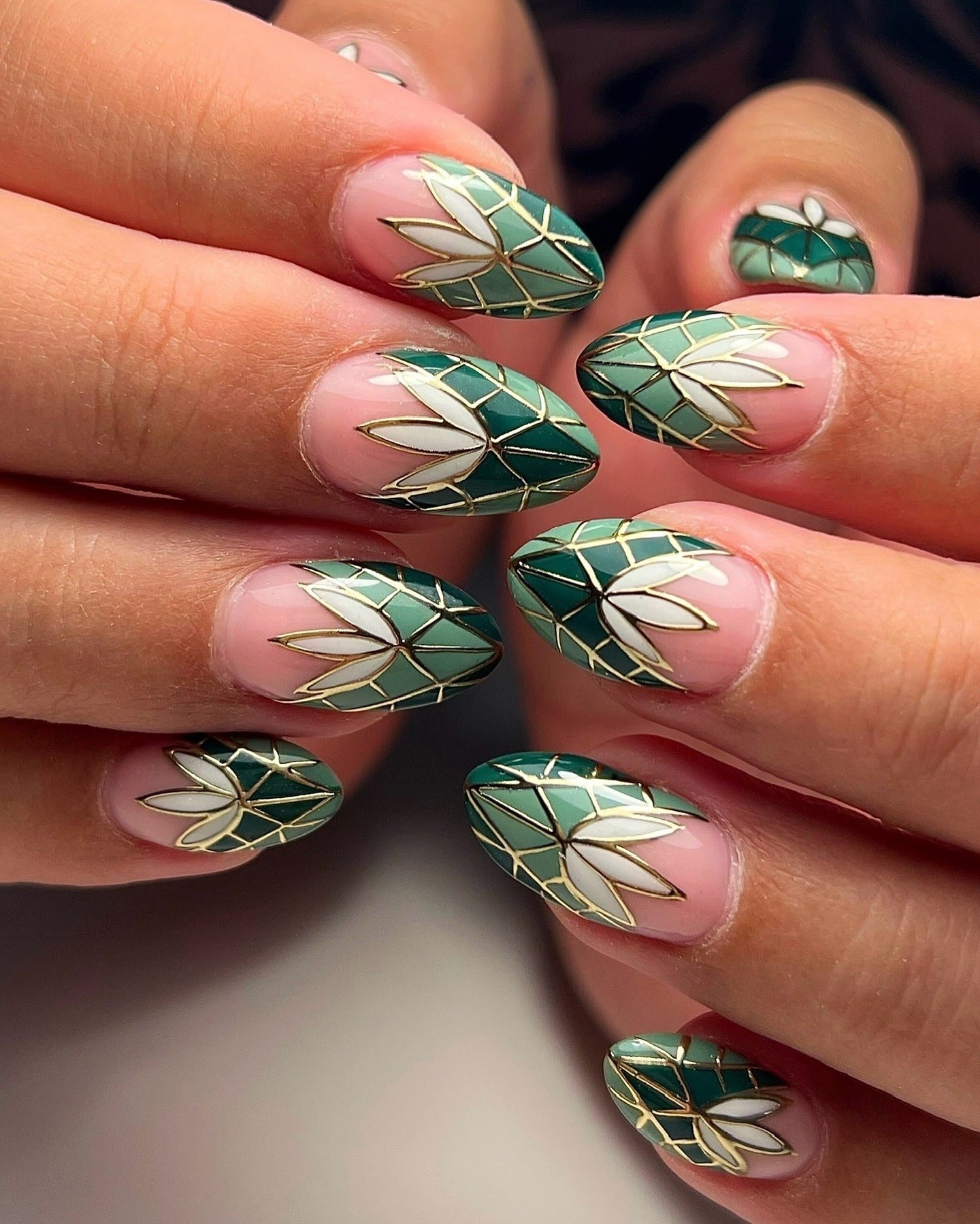 5. Geometric Petal Illusion (Nature Nail Ideas)