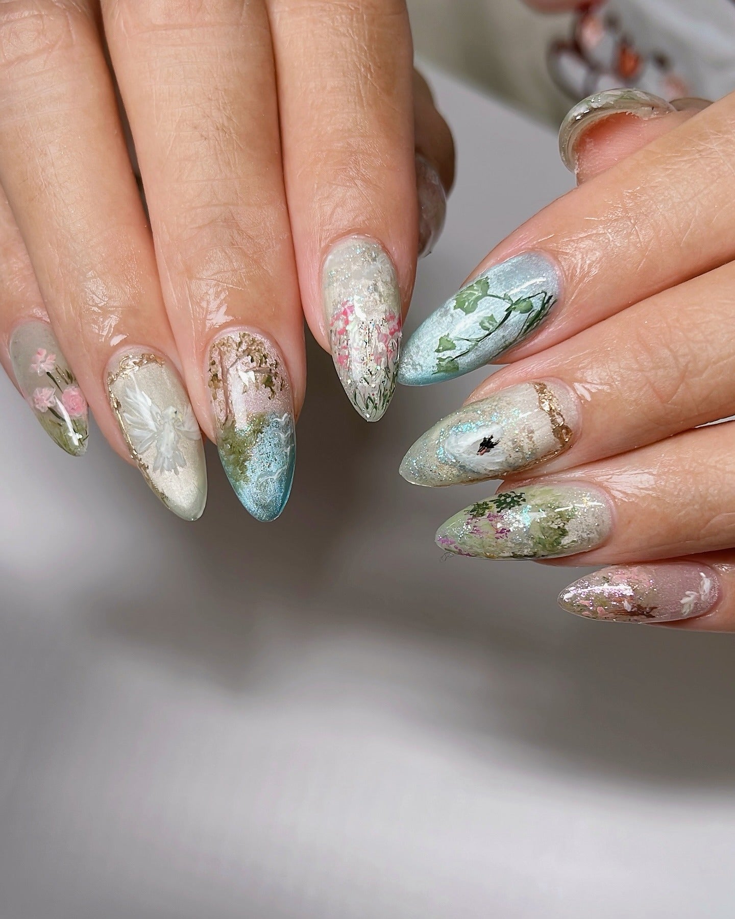 9. Pastel Nature Watercolor (Nature Nail Ideas)