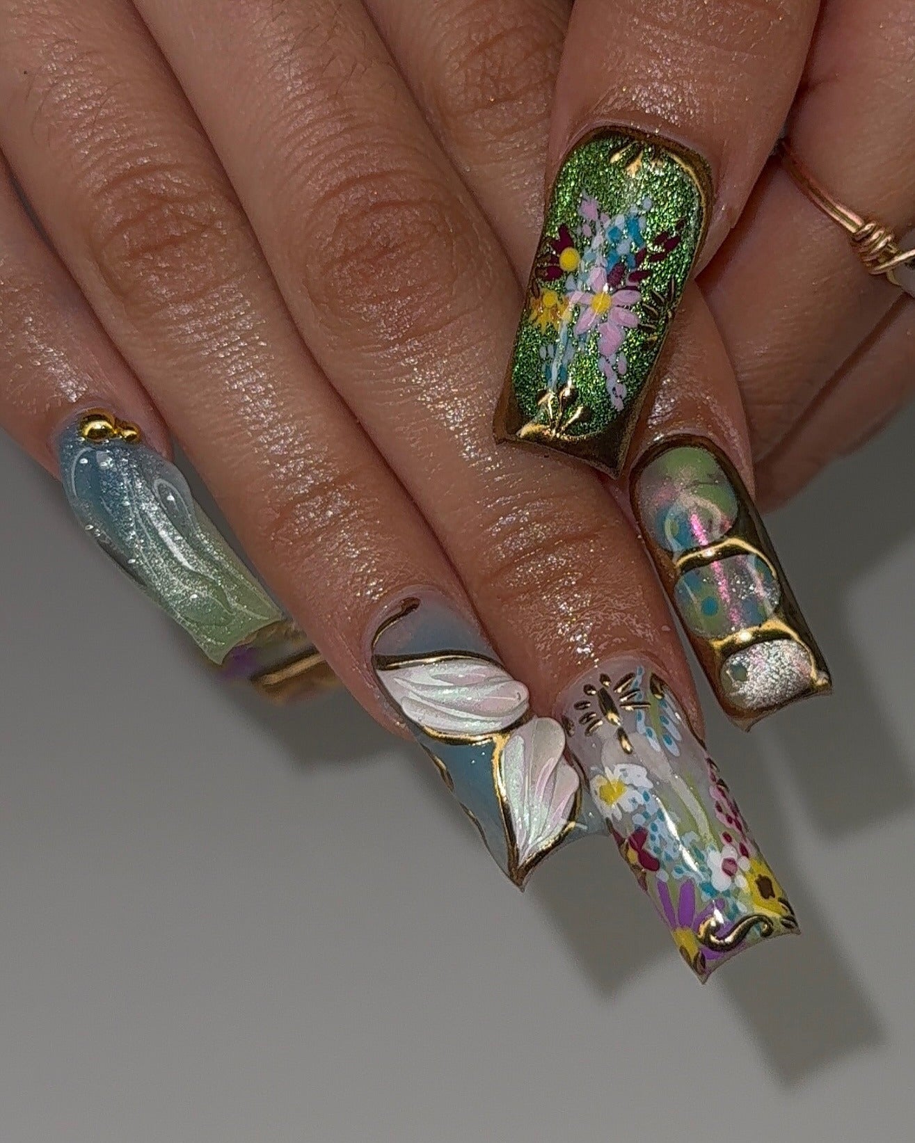 10. Pressed Flower Frame Design (Nature Nail Ideas)