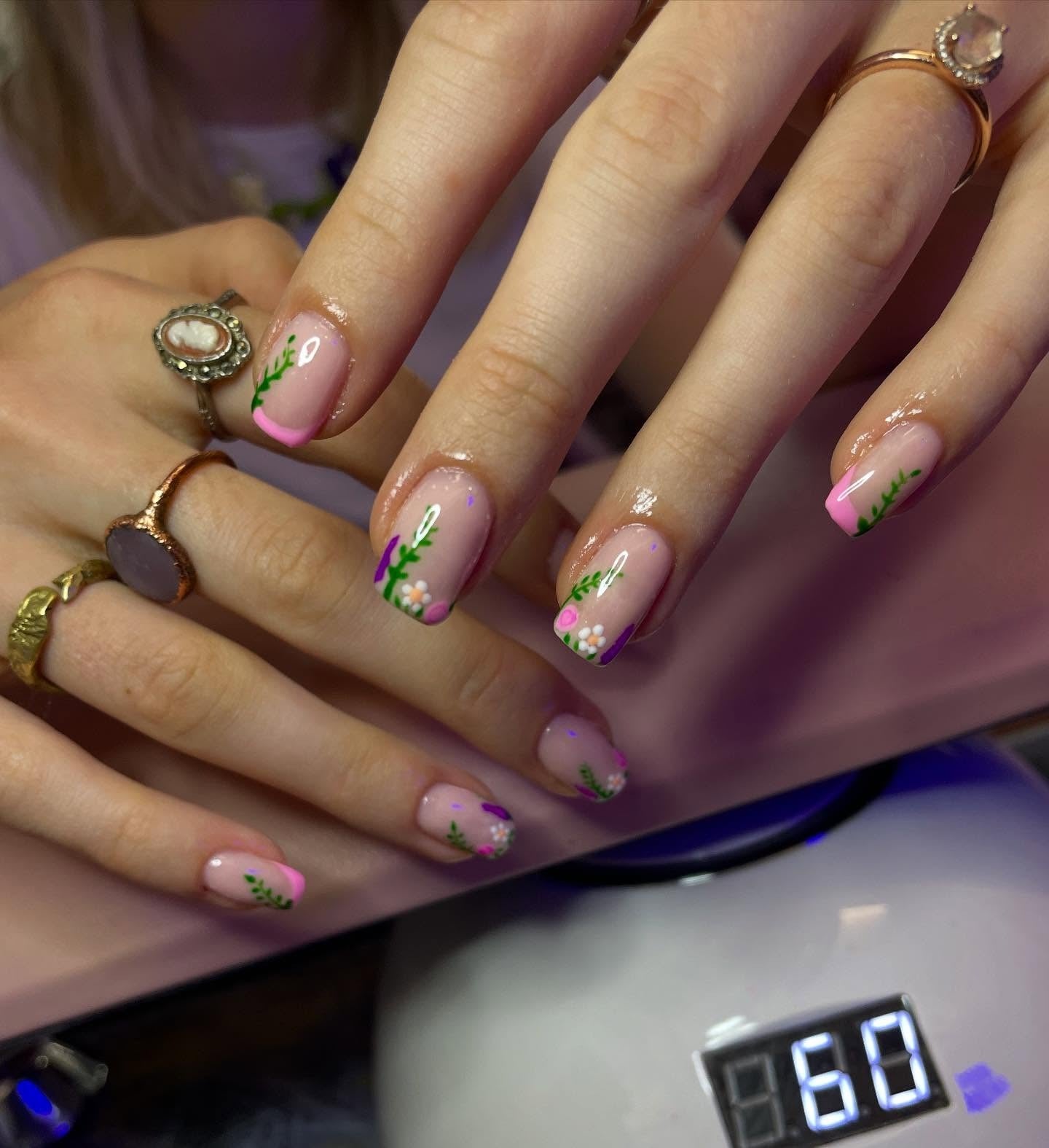 15. Pastel Meadow French Tips (Nature Nail Ideas)