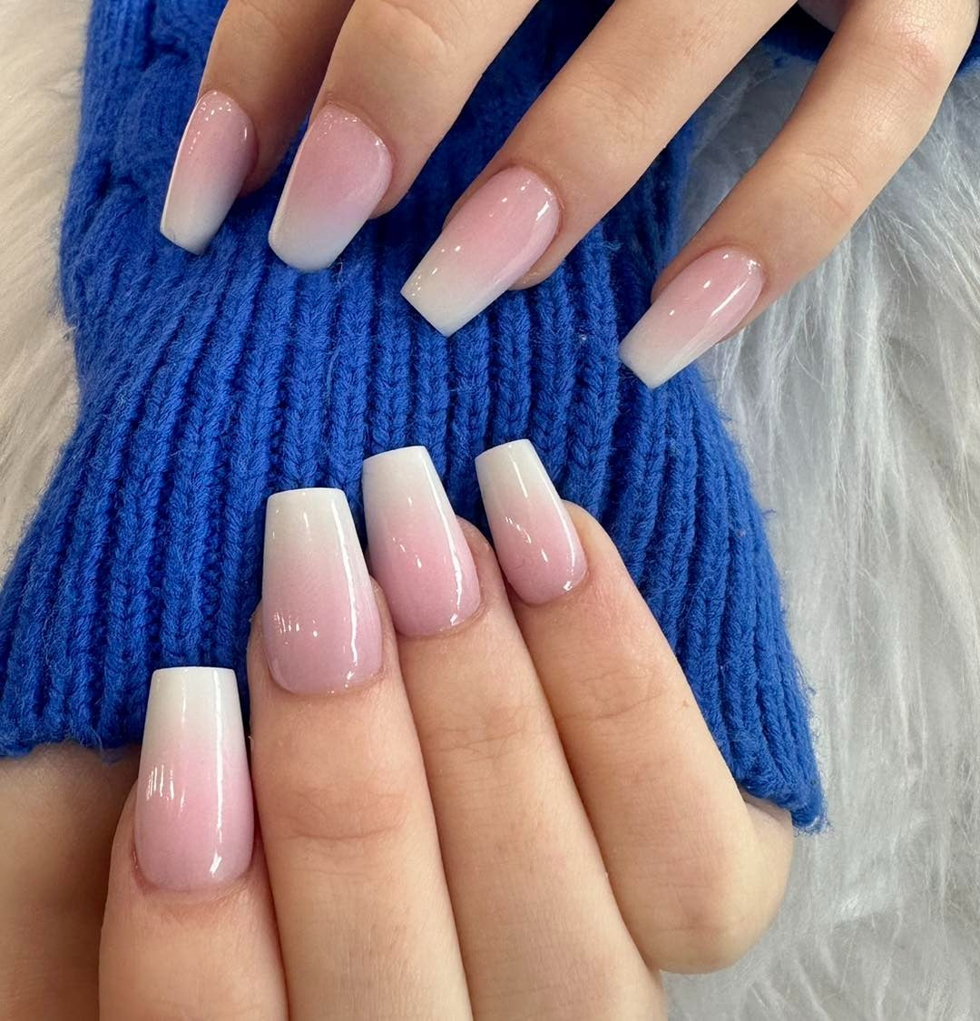 5. Classic Pink and White Ombre Square (Pink and White Nail Ideas)