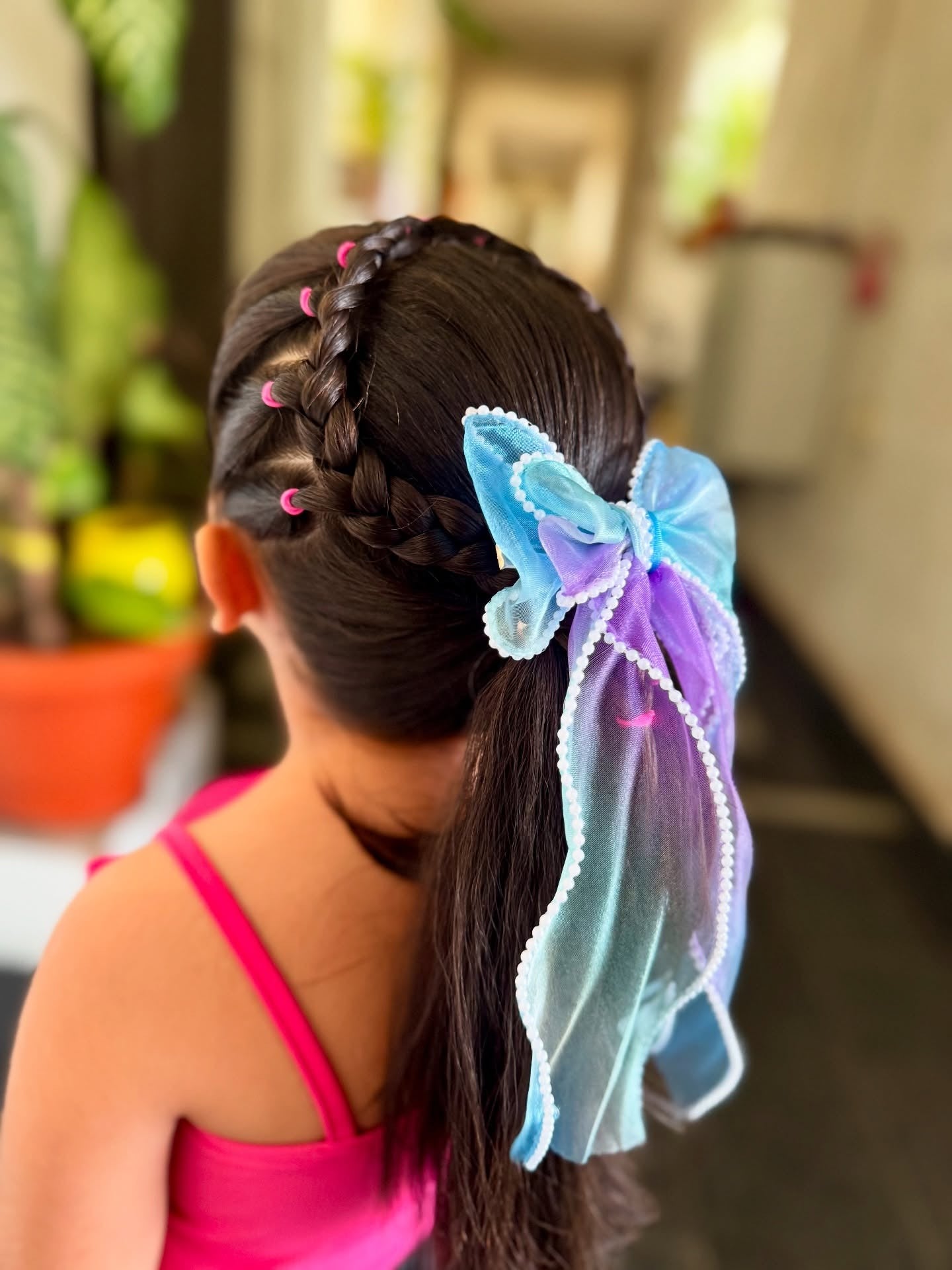 1. Crown Braid with Pastel Bow on Dark Brown Hair (Hairstyles For School)