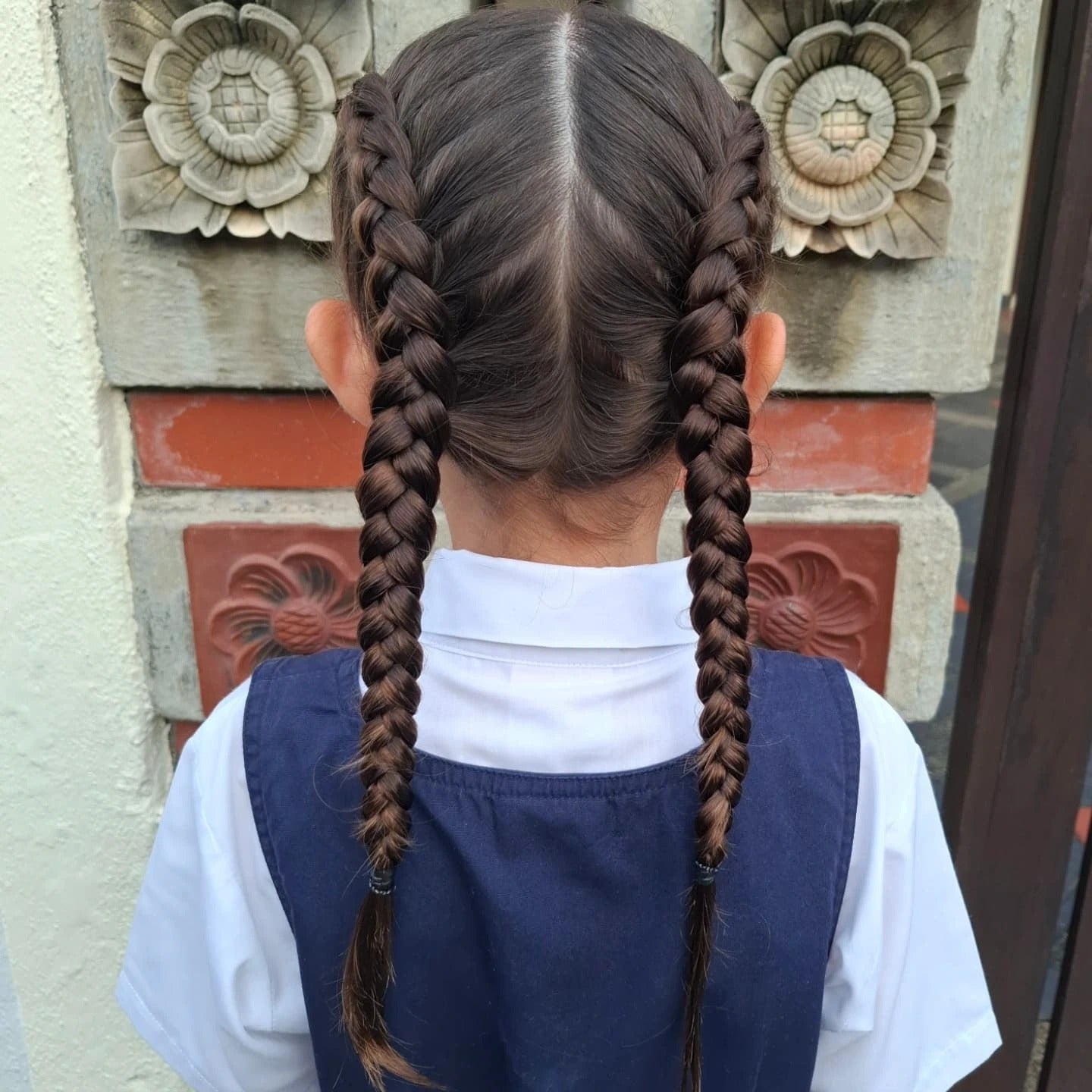 10. Classic Twin Braids on Dark Brown Hair (Hairstyles For School)