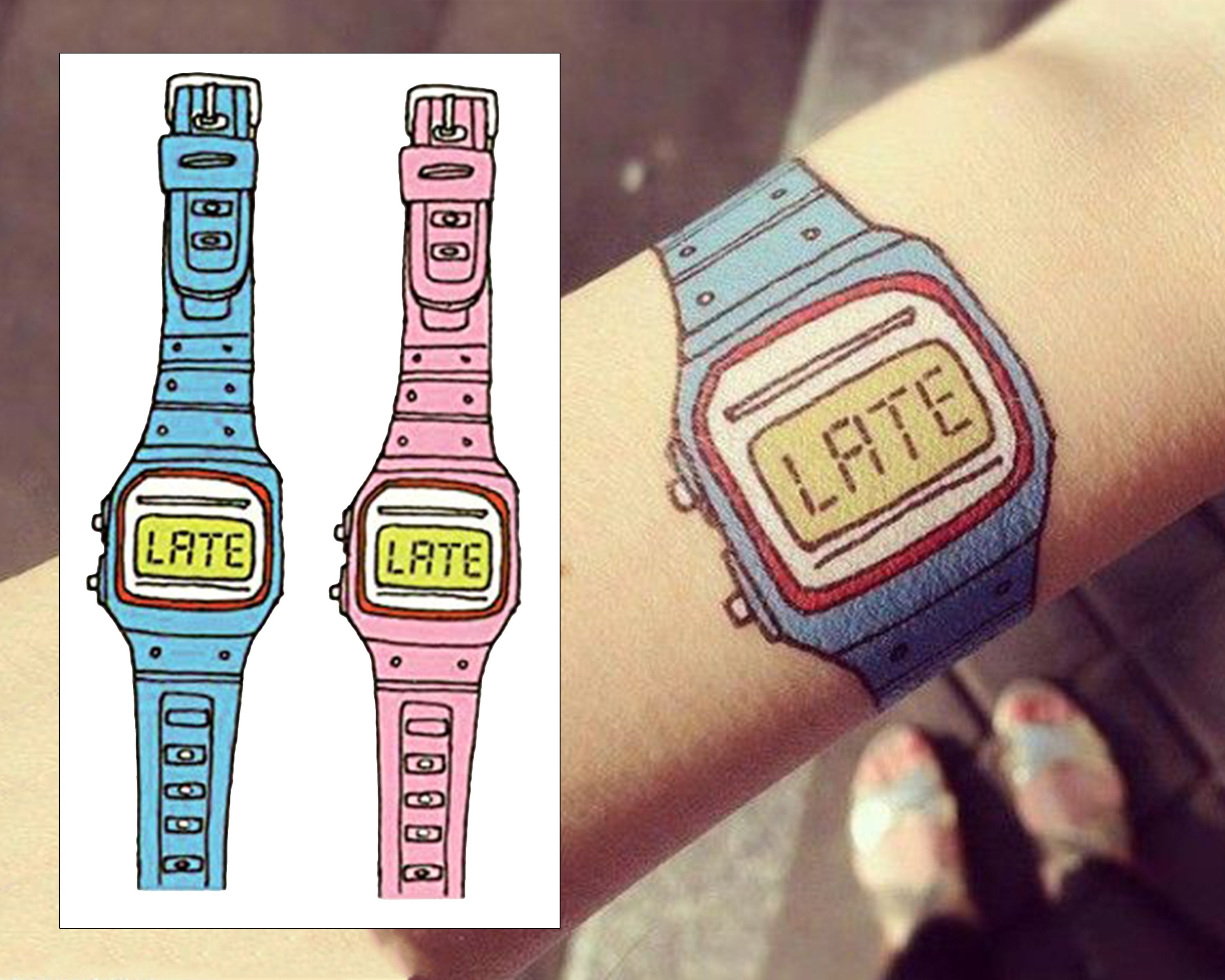 Digital Watch Temporary Tattoos 2 Pack Blue Pink Party Bag Tattoo ...