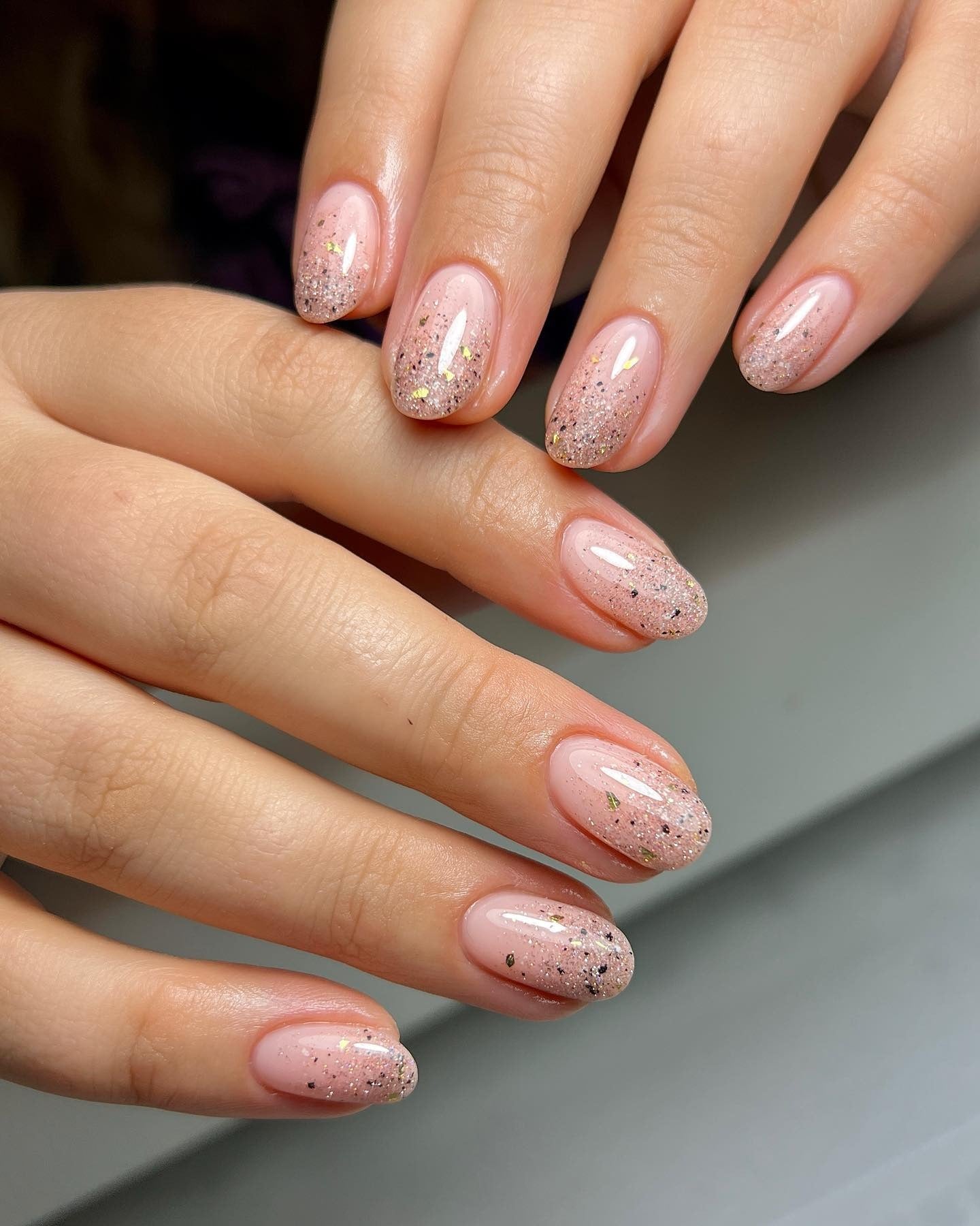 11. Soft Pink with Golden Glitter Fade (Glitter Nail Ideas)