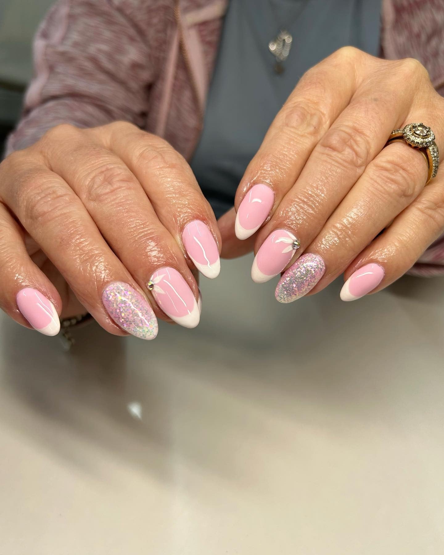 4. Classic Pink French with Glitter Sparkle (Holiday Nail Ideas)