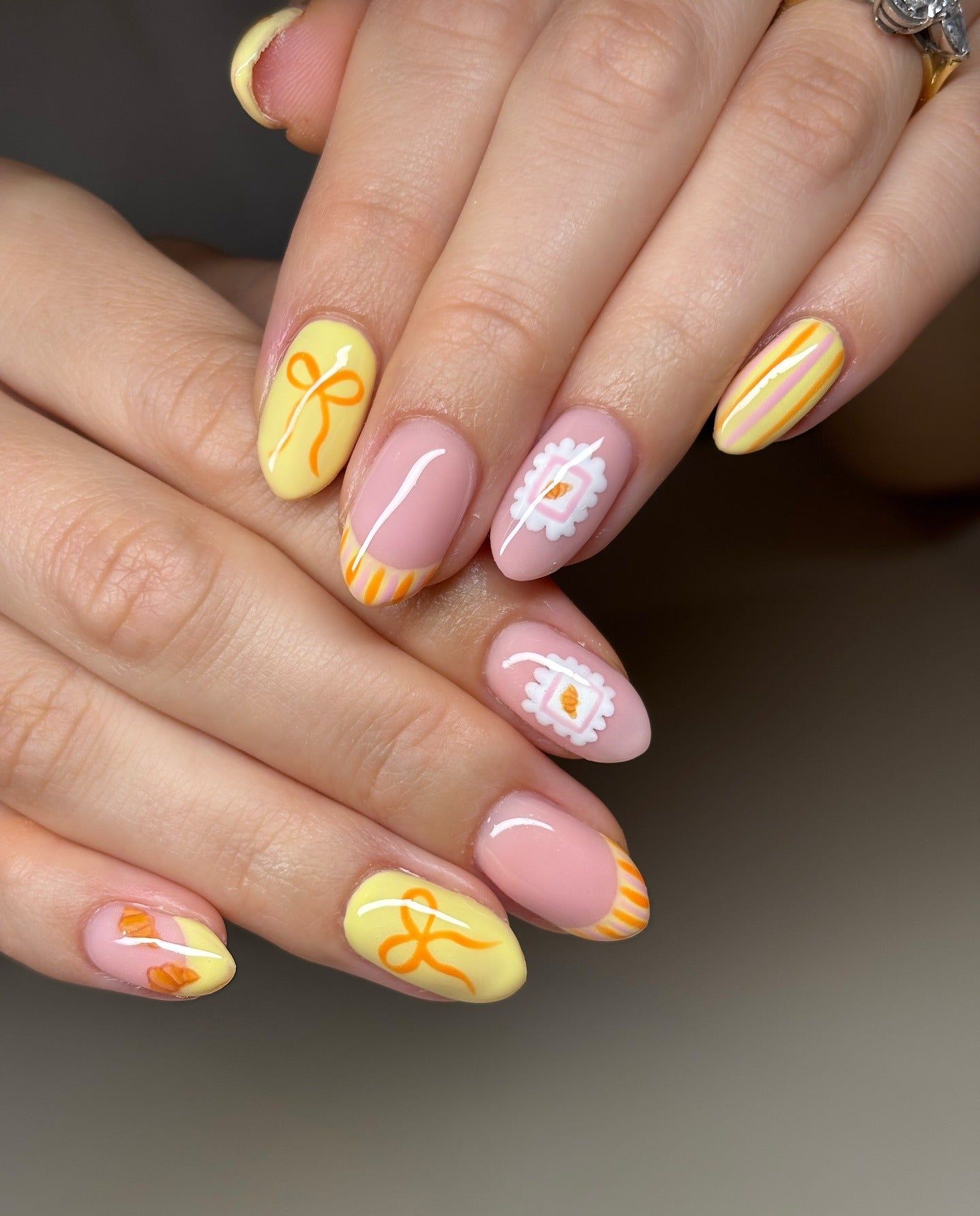 6. Festive Yellow and Orange Holiday Play (Holiday Nail Ideas)
