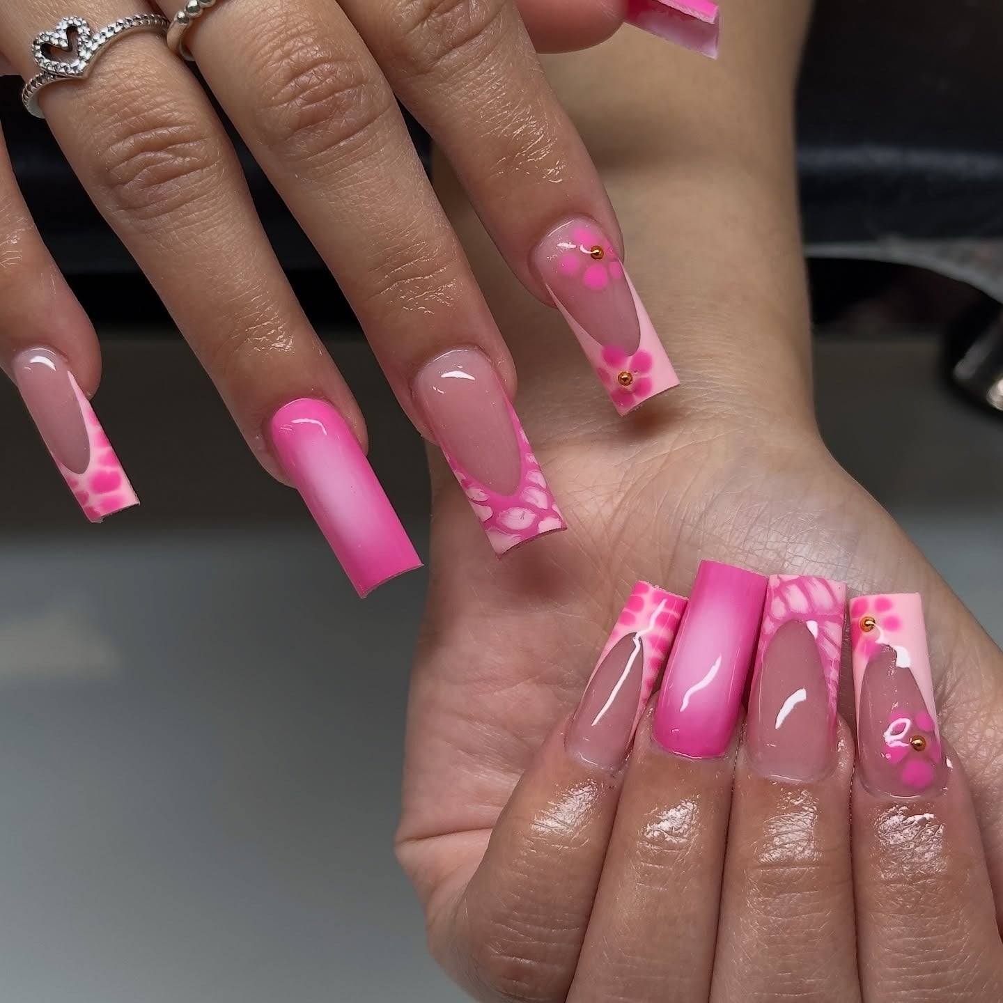 8. Pink Marble French (Hot Pink Nail Ideas)