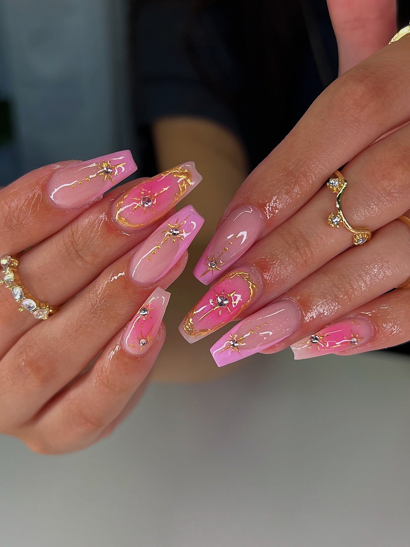 9. Pink Luxe with Gold Foil (Hot Pink Nail Ideas)