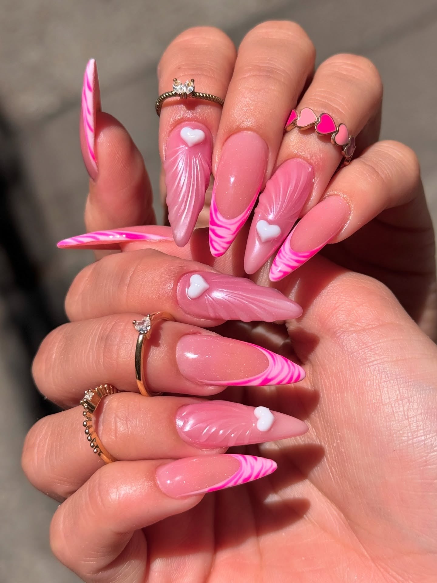 13. Bold Heart French (Hot Pink Nail Ideas)