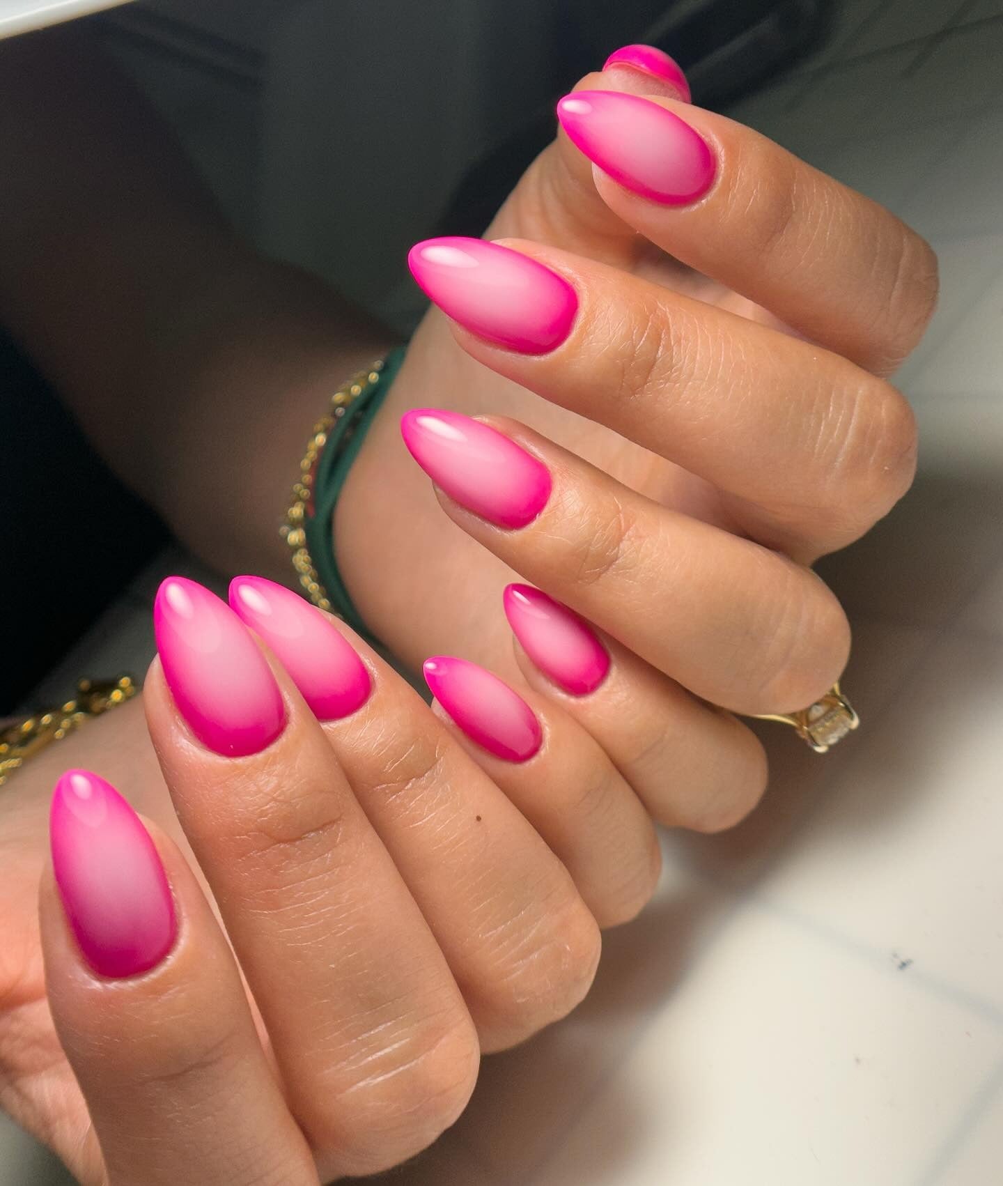 15. Radiant Ombre Almonds (Hot Pink Nail Ideas)