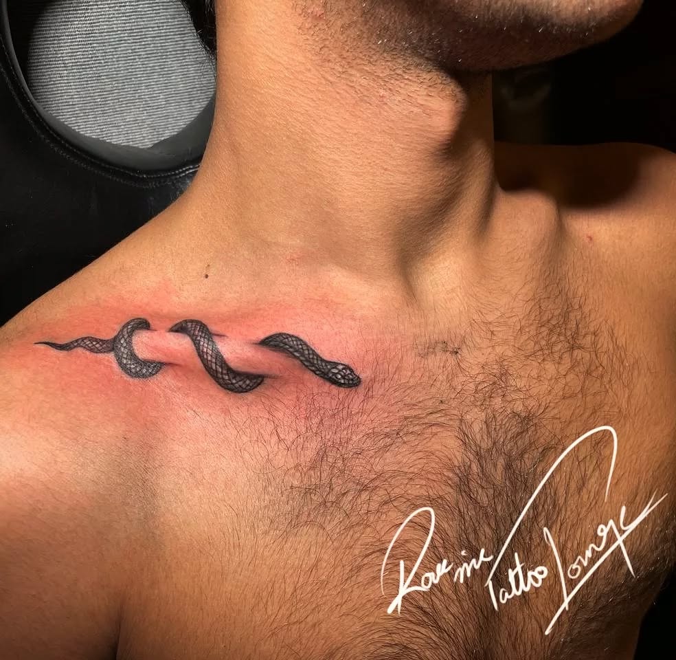 3D Snake Collarbone Tattoo