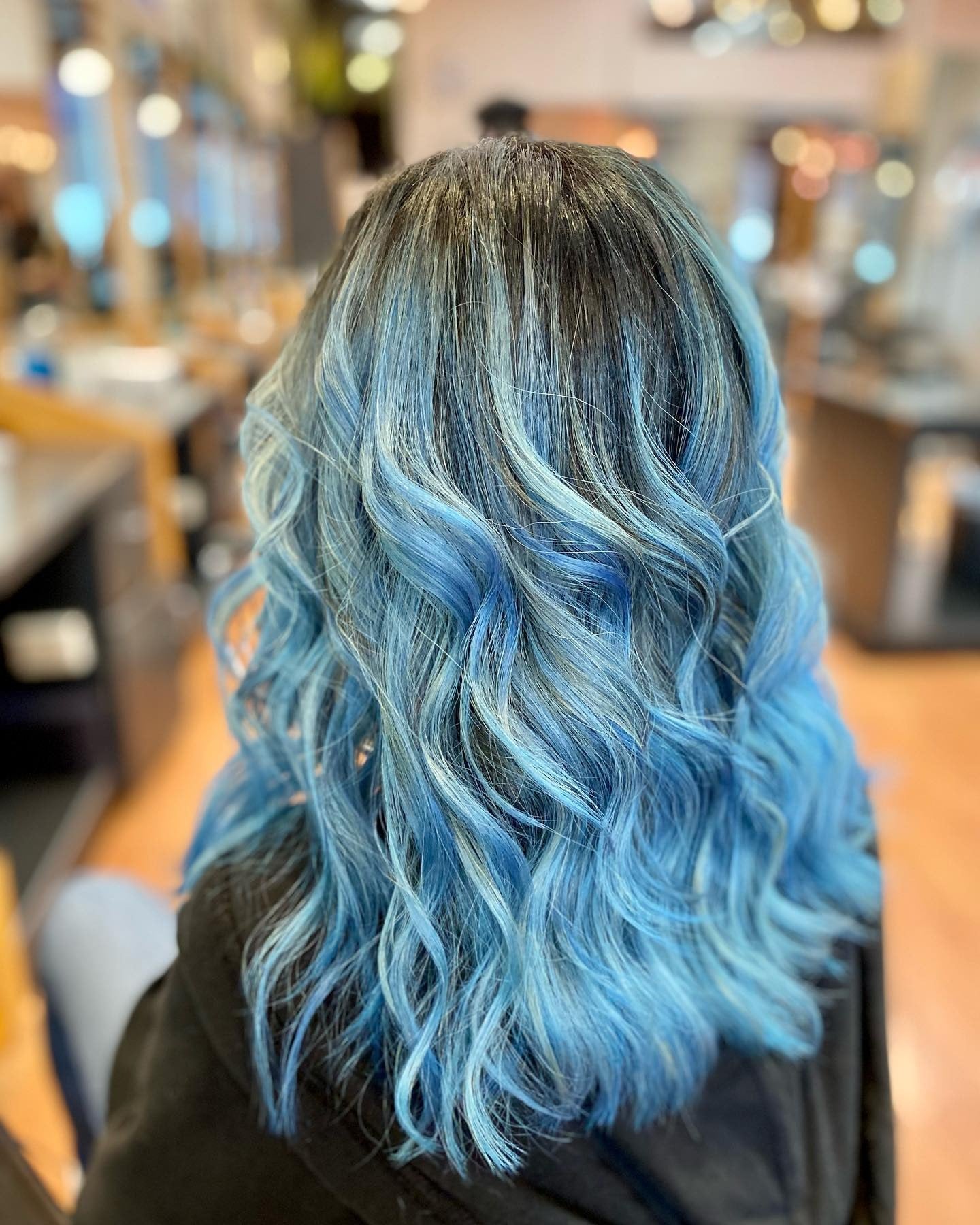 14. Wavy Shoulder-Length in Bright Aqua Blue (Light Blue Hair Color)