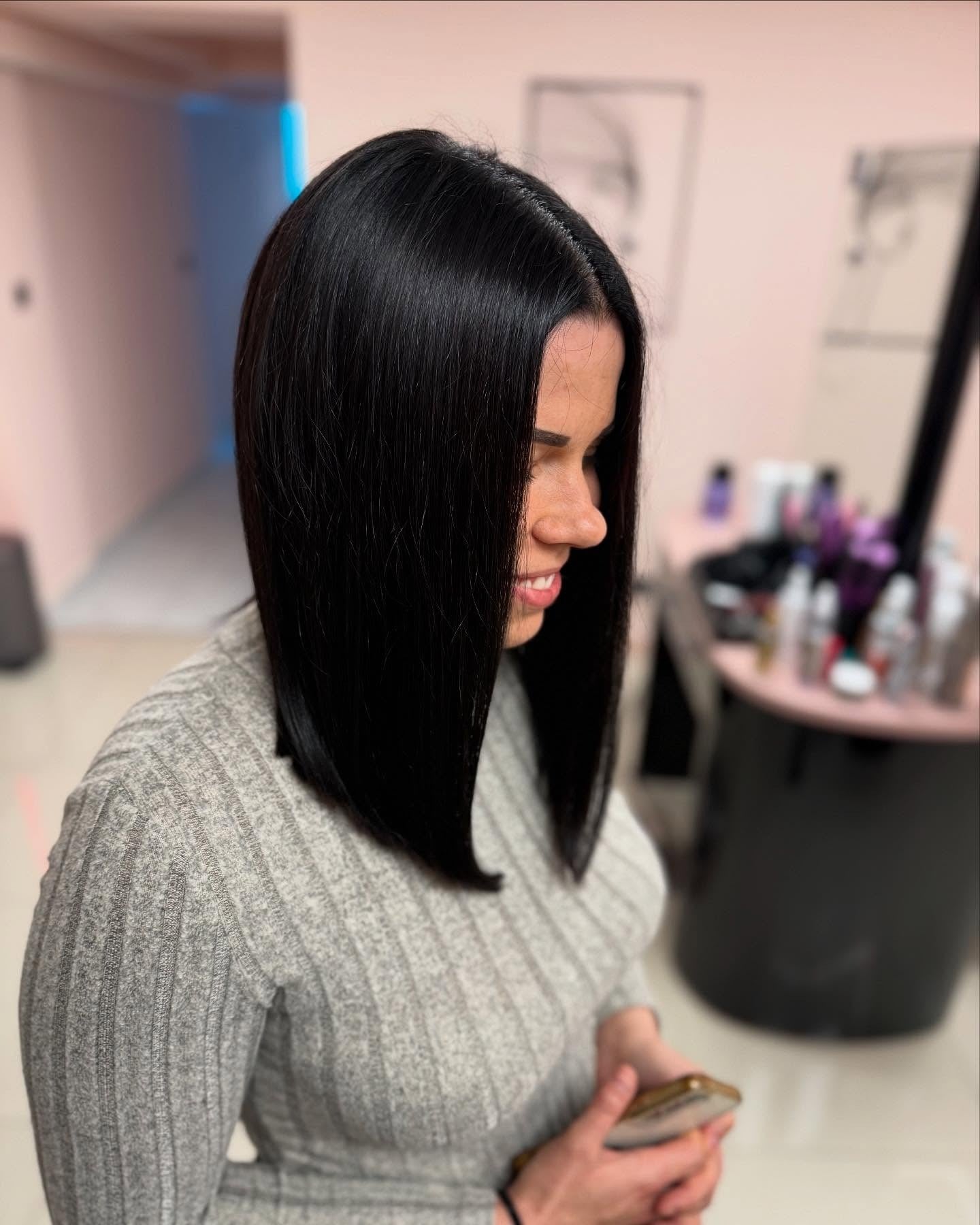 8. Sharp Angled Long Bob with Middle Part (Long Bob Hairstyles)