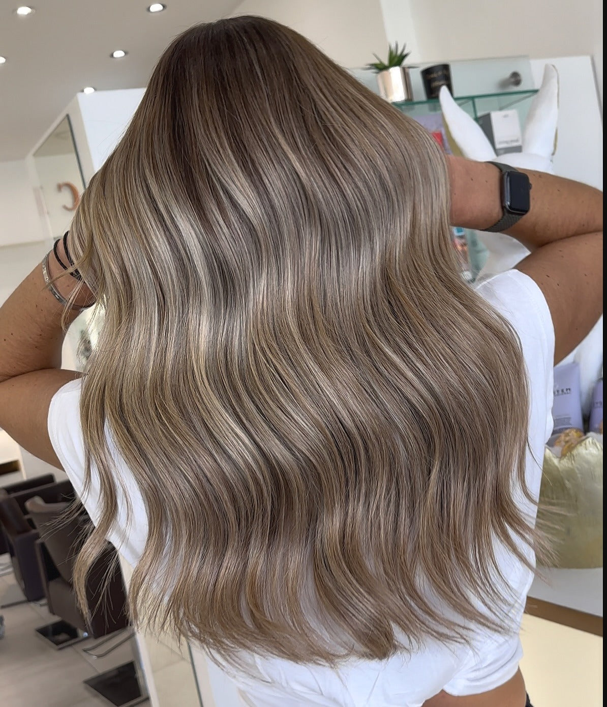 9. Dimensional Ash Milk Tea with Flowing Waves (Milk Tea Hair Color)