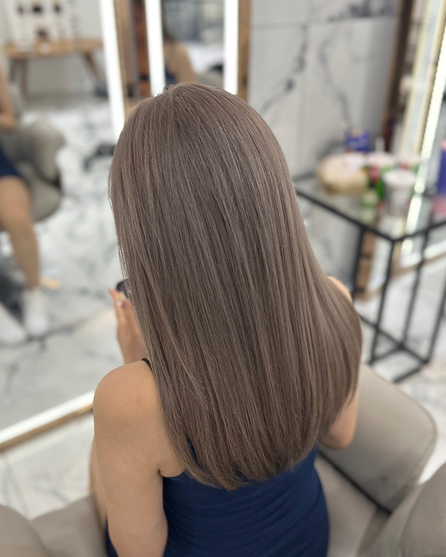 14. Sleek Ash Milk Tea Straight Cut (Milk Tea Hair Color)