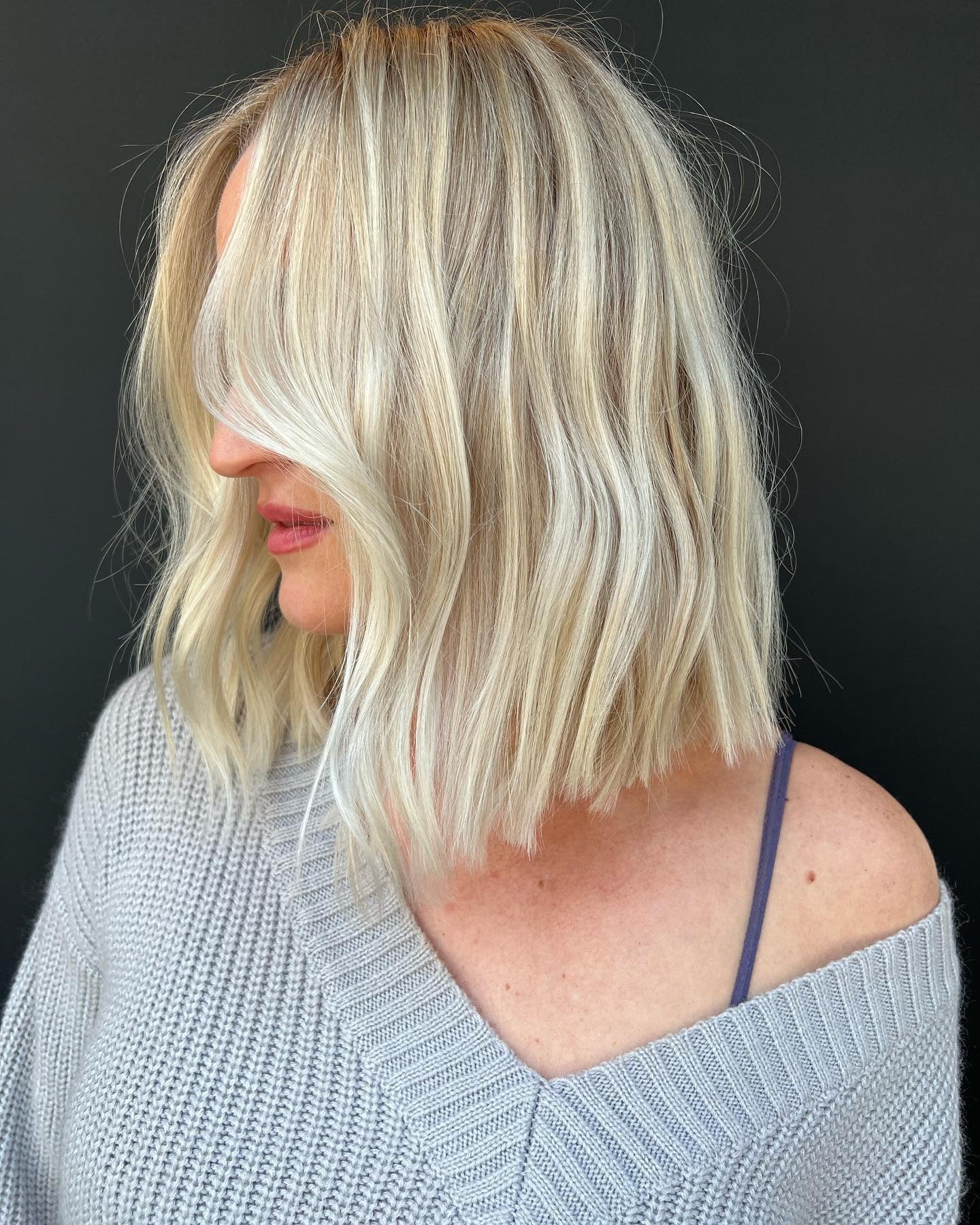 11. Icy Blonde Textured Lob (Lob Hairstyles)