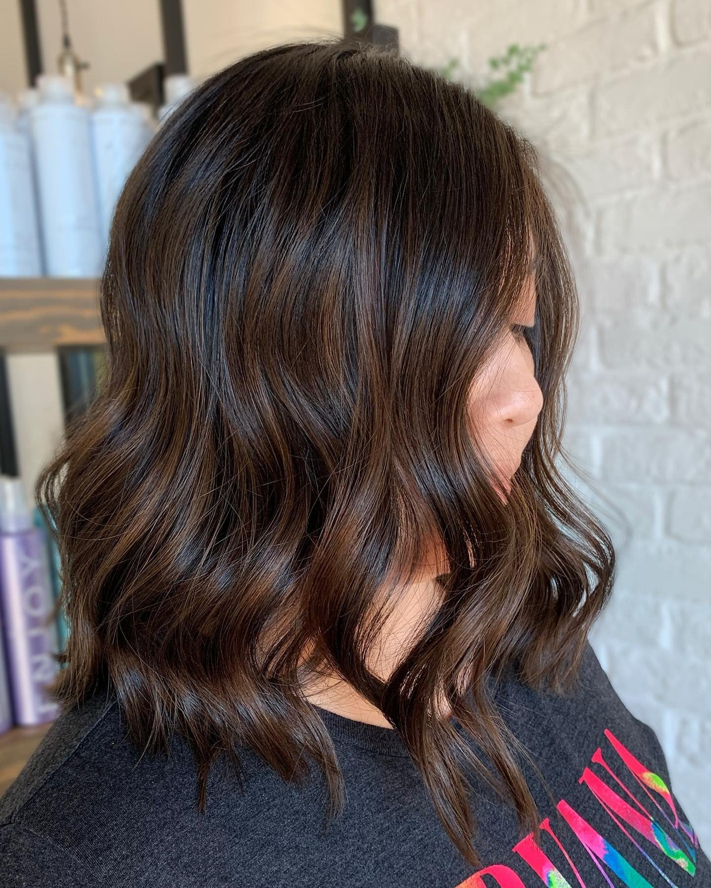 14. Dark Chocolate Glossy Lob (Lob Hairstyles)