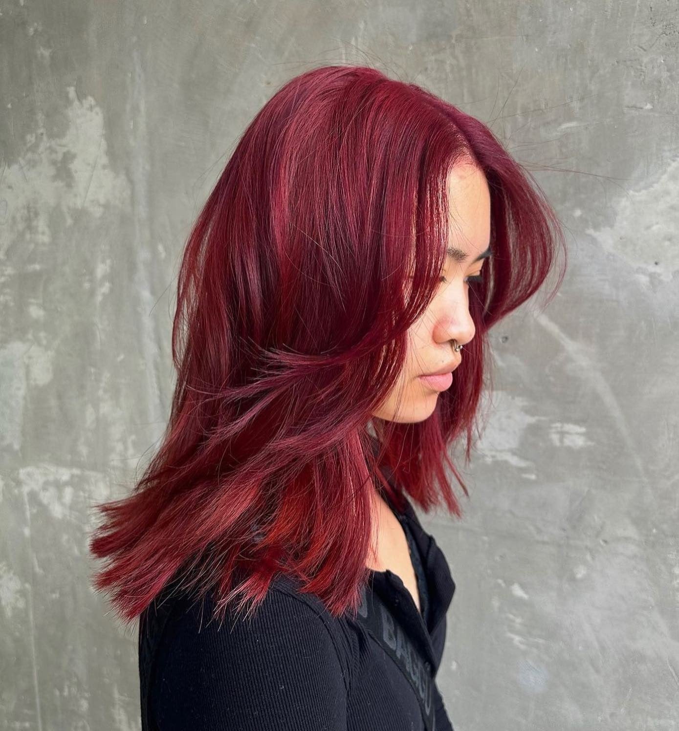 7. Medium Cherry Red Layers (Cherry Red Hair Color)