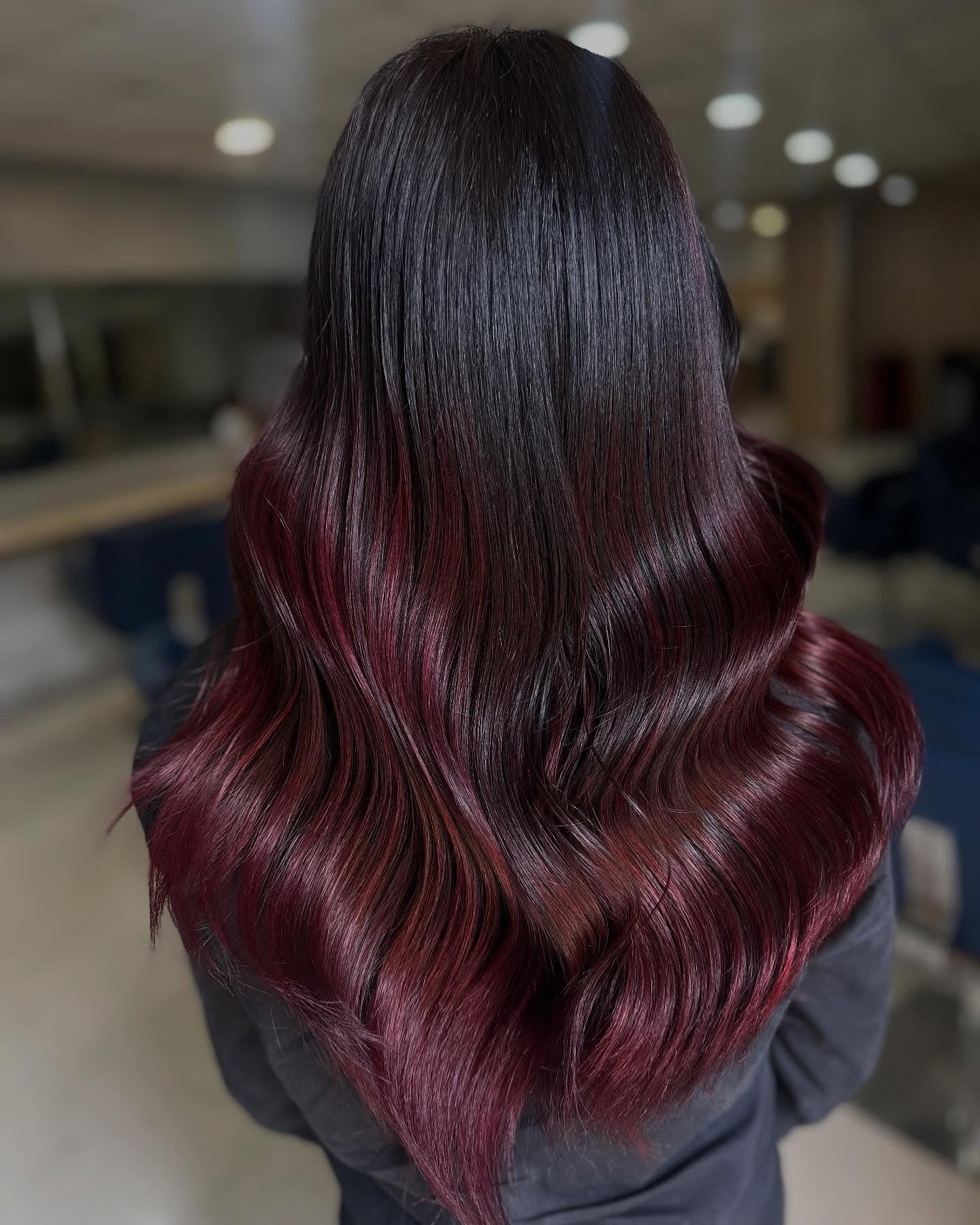 9. Dark Rooted Cherry Red Shine (Cherry Red Hair Color)