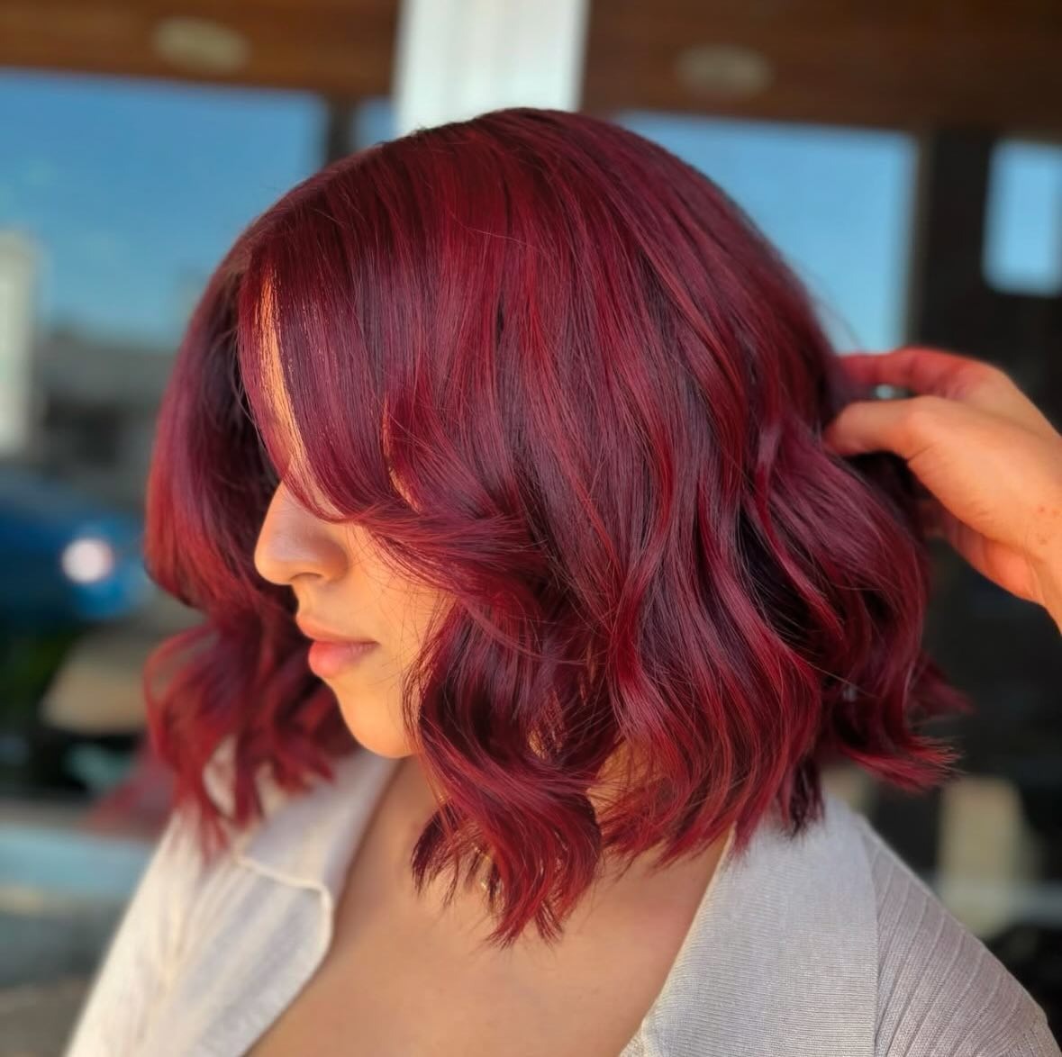 10. Cherry Red Textured Bob (Cherry Red Hair Color)