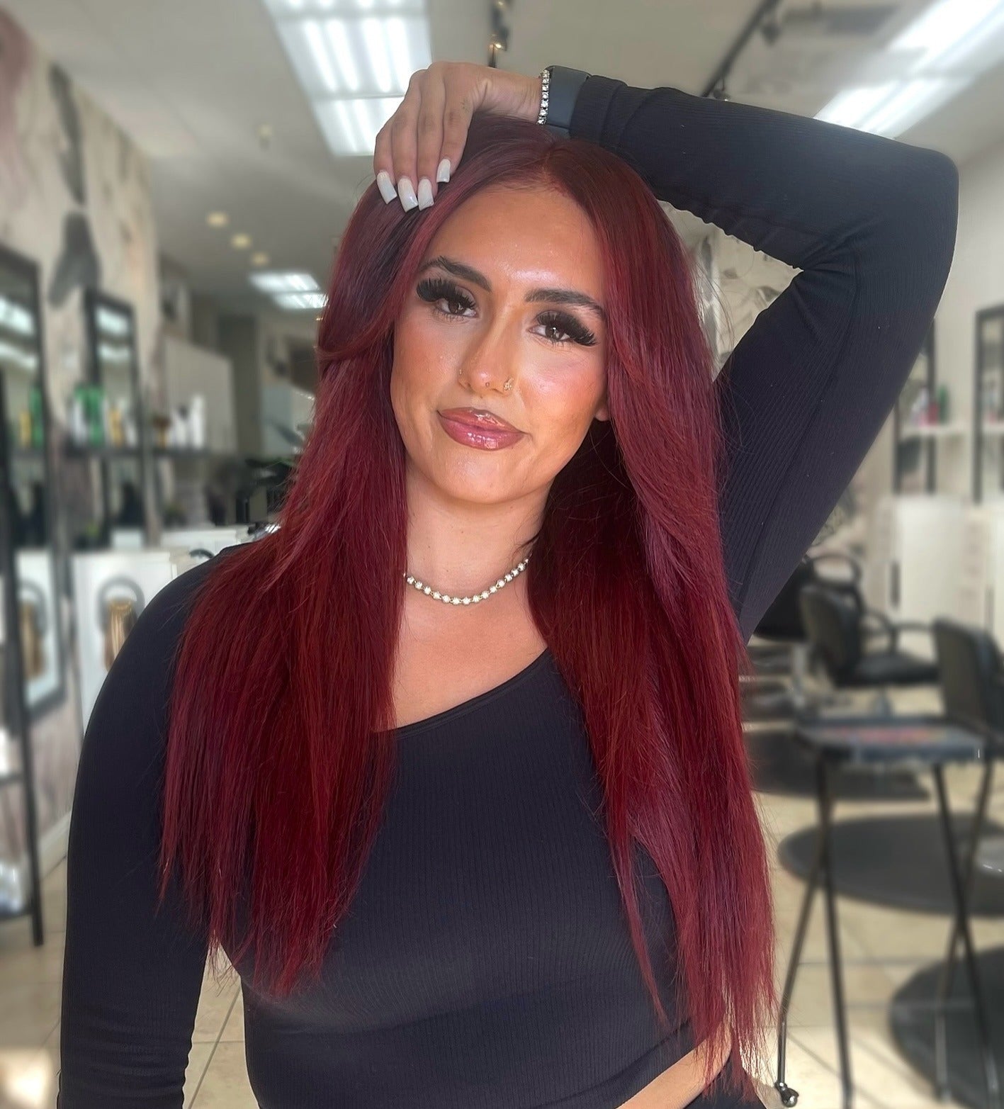 13. Sleek Cherry Red Length (Cherry Red Hair Color)